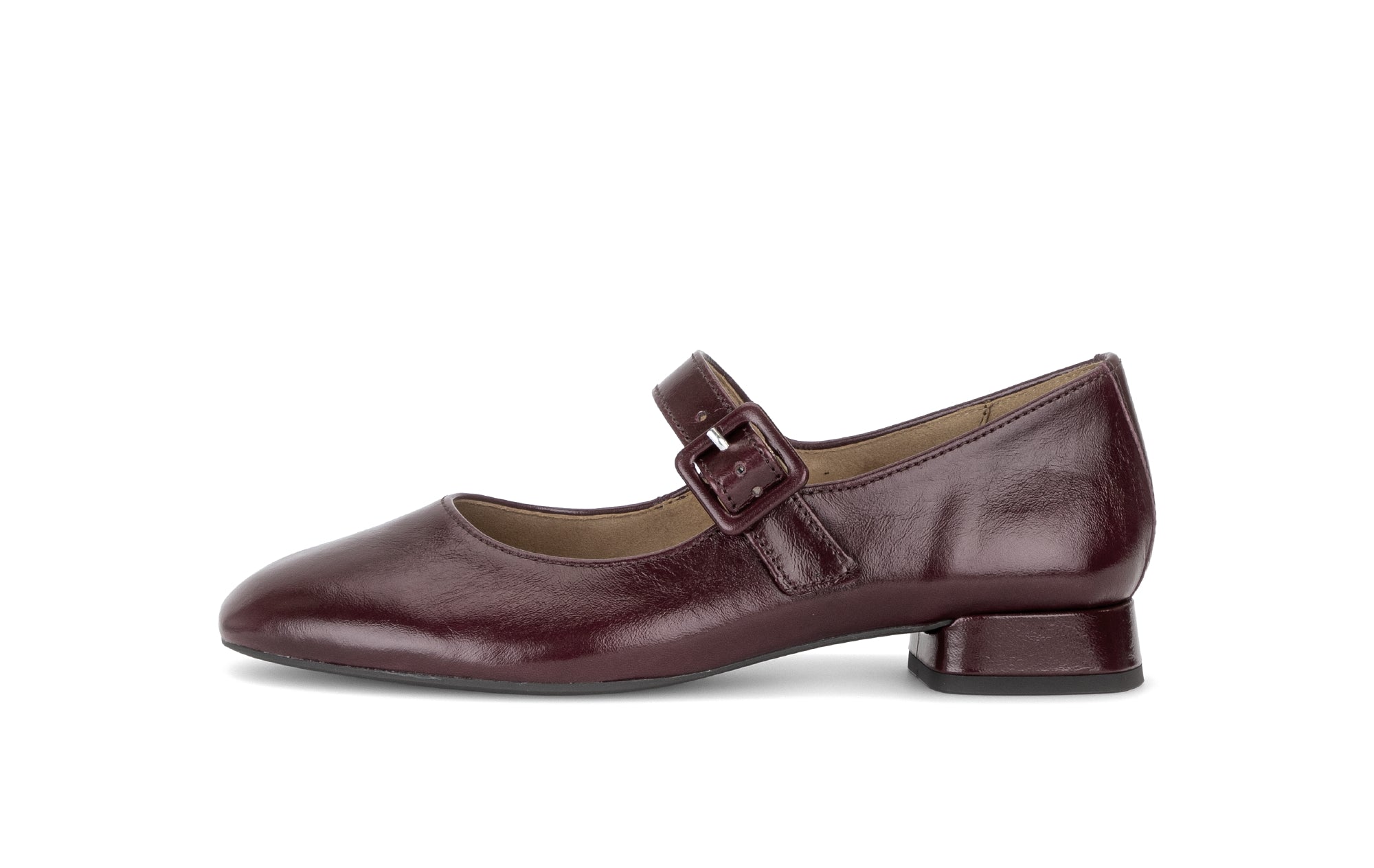 Gabor Iggy mulberry burgundy mary jane shoes, outer side view.