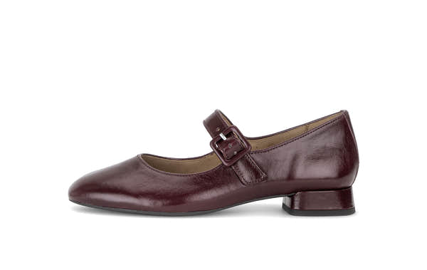 Gabor Iggy mulberry burgundy mary jane shoes, outer side view.