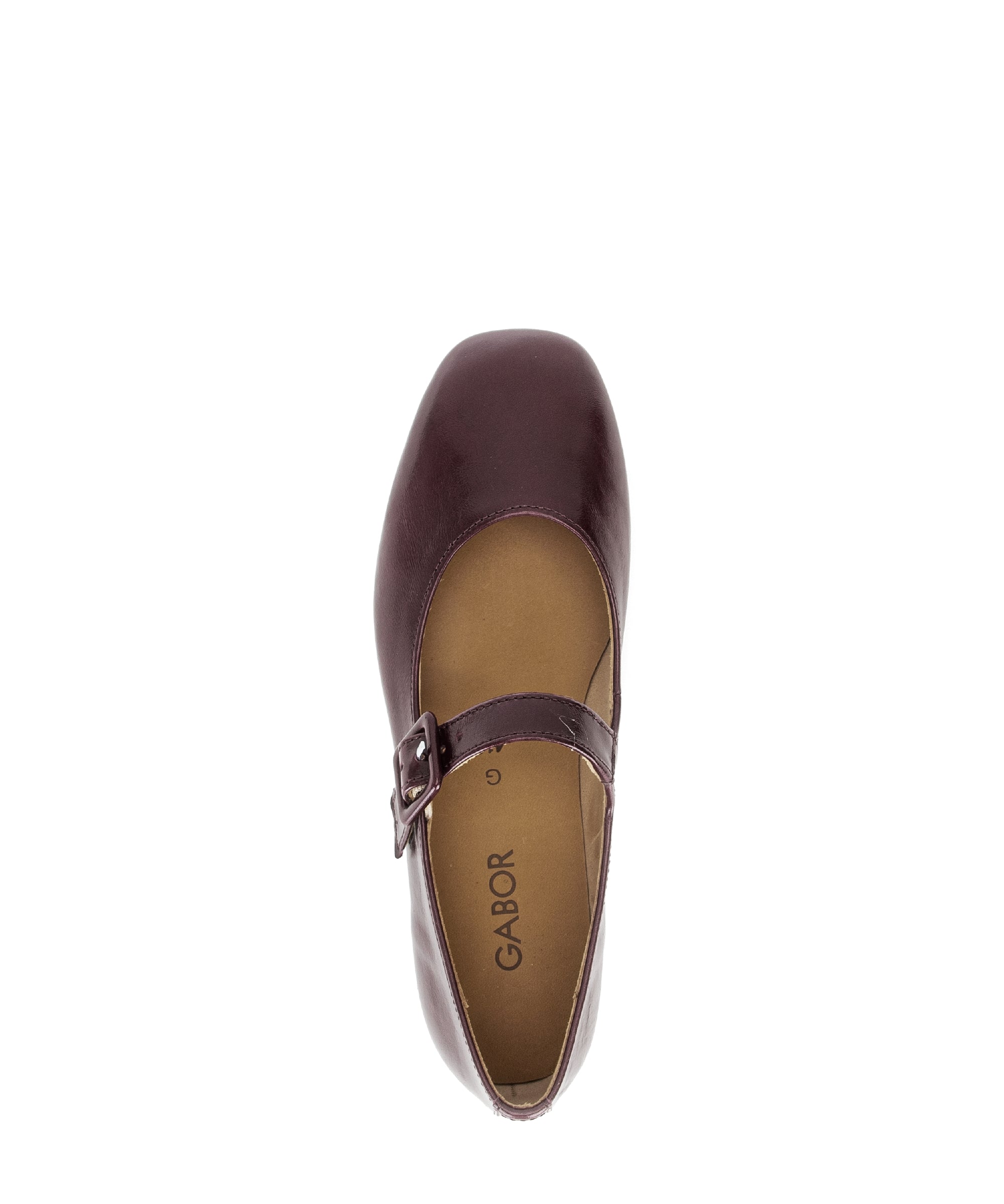 Gabor Iggy mulberry burgundy mary jane shoes, top view.
