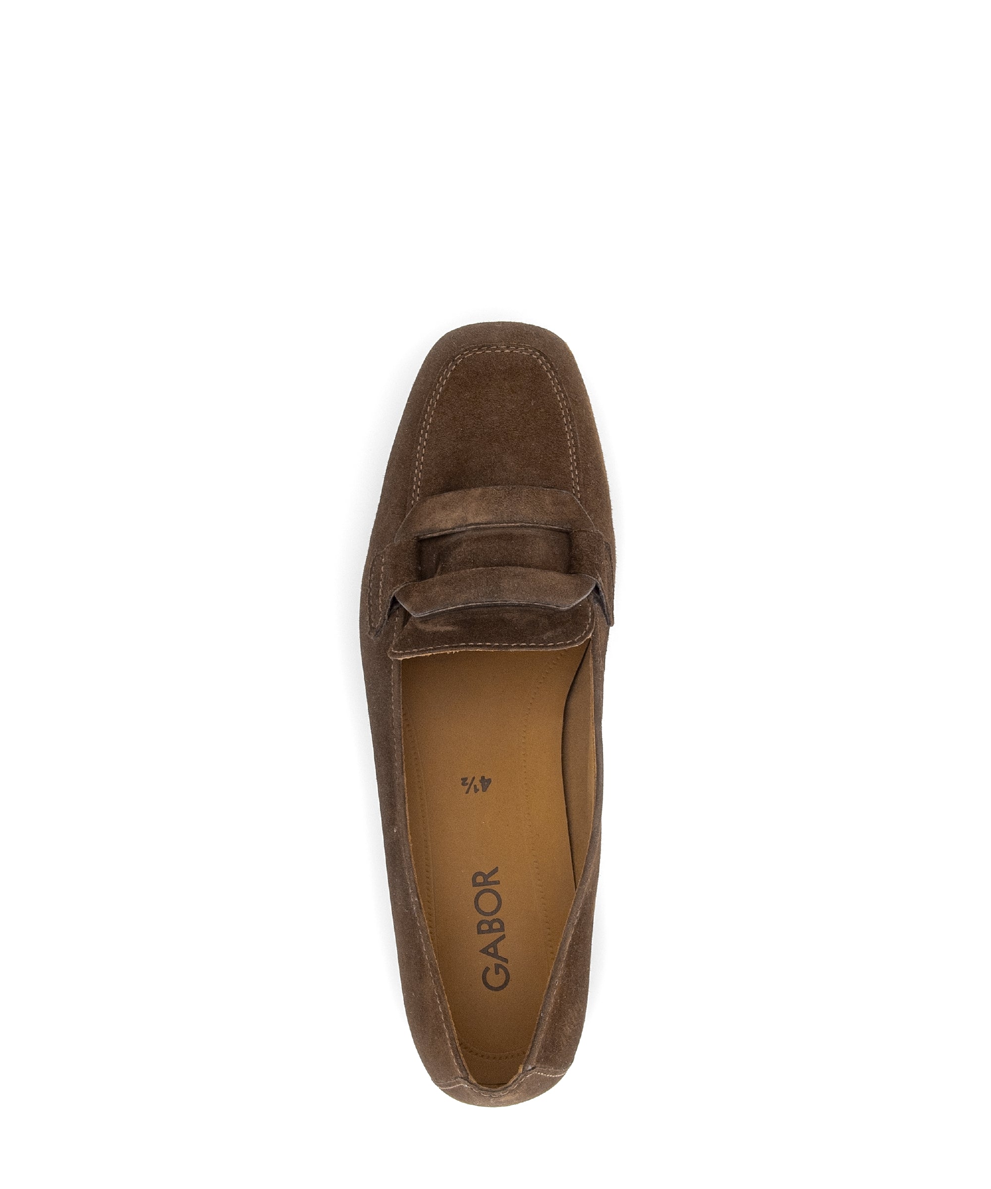 Gabor Great cacao brown loafers, top view.
