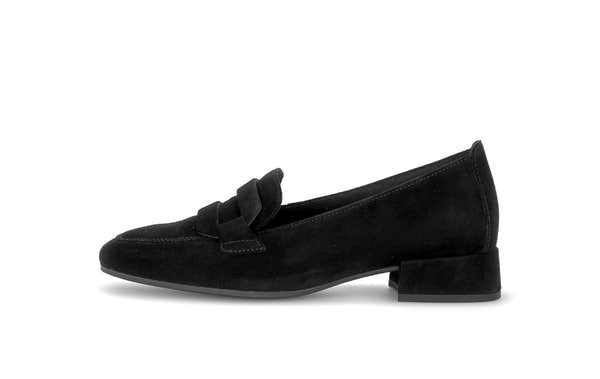 Gabor Great black loafers, outer side view.