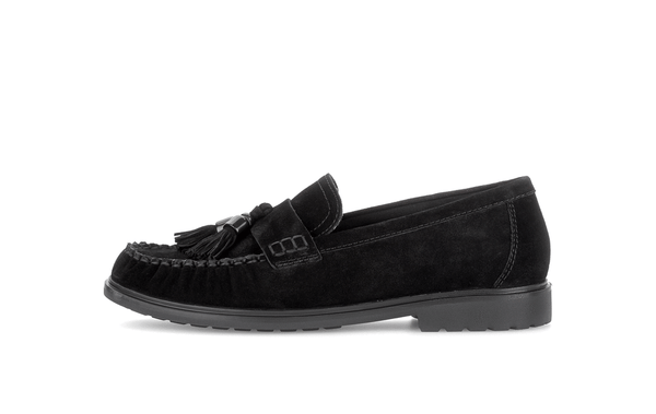 Gabor Hamble black moccasin loafers, animated rotating view.