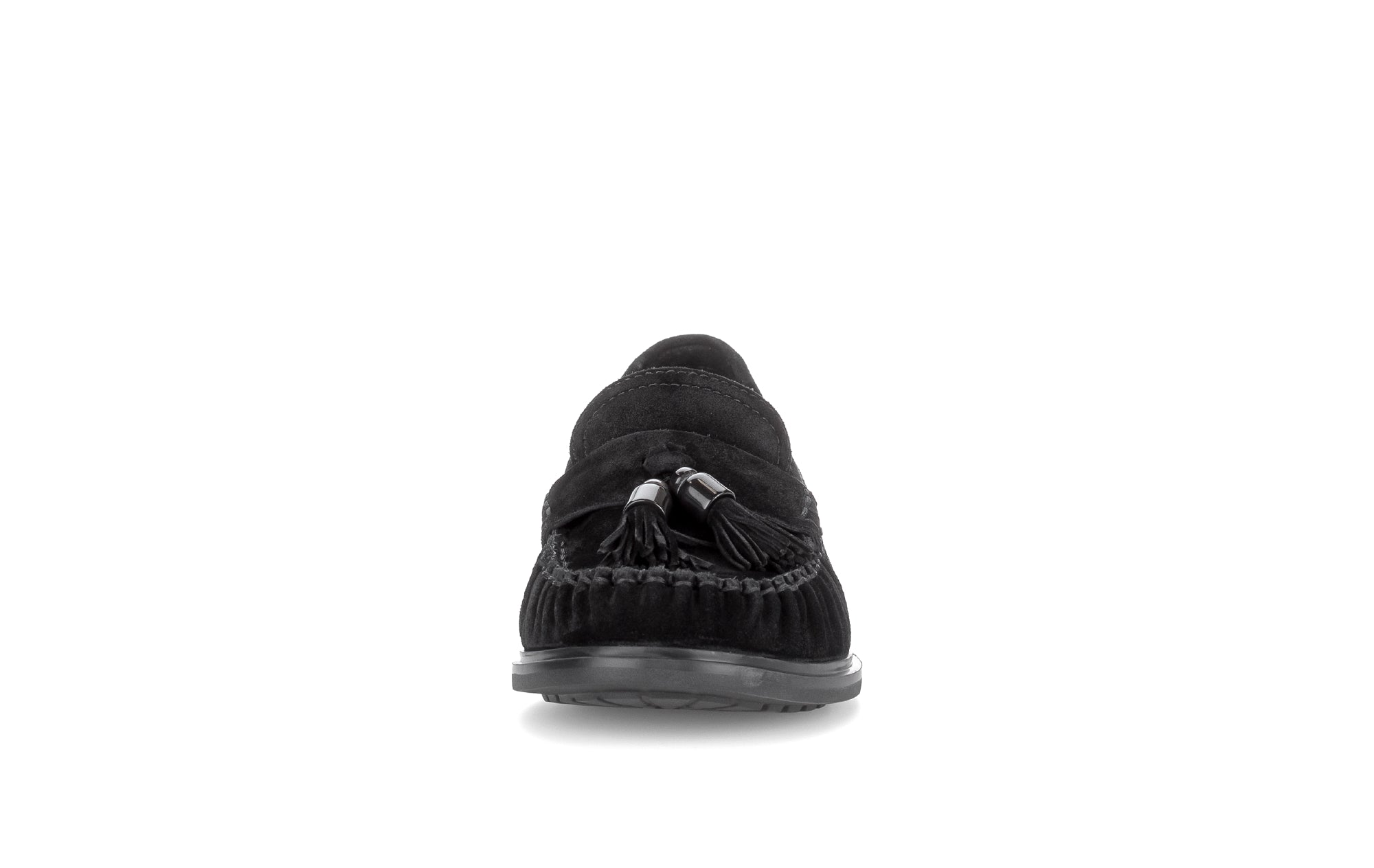 Gabor Hamble black moccasin loafers, front view.