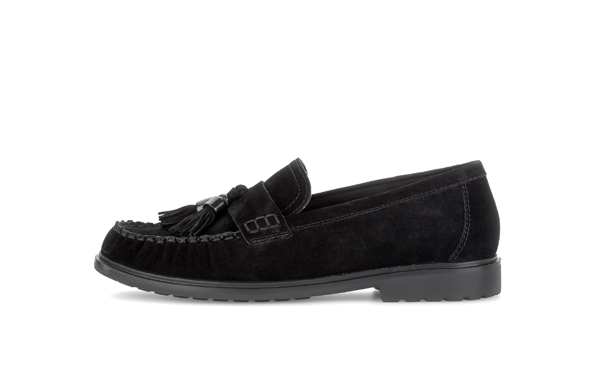 Gabor Hamble black moccasin loafers, outer side view.