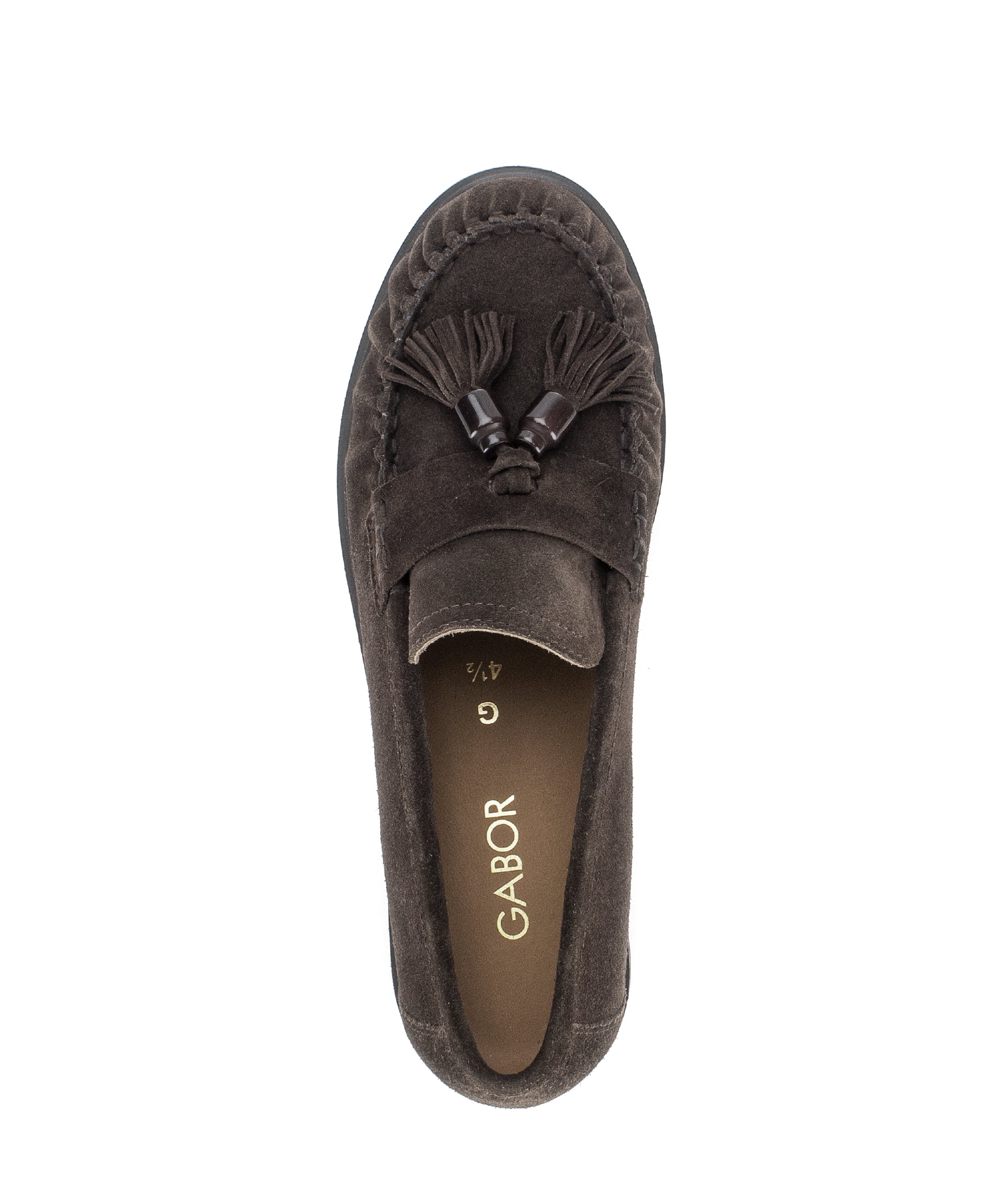 Gabor Hamble mocca brown moccasin loafers, top view.