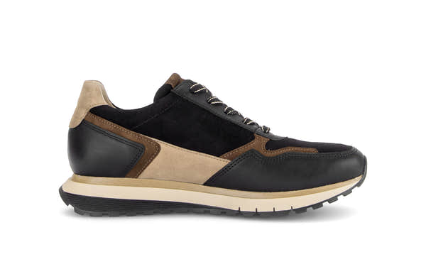 Gabor Hollywell black/tan/gold rollingsoft zip & lace trainers, inner side view.