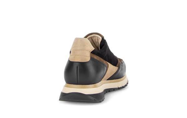 Gabor Hollywell black/tan/gold rollingsoft zip & lace trainers, rotating product angle 08.