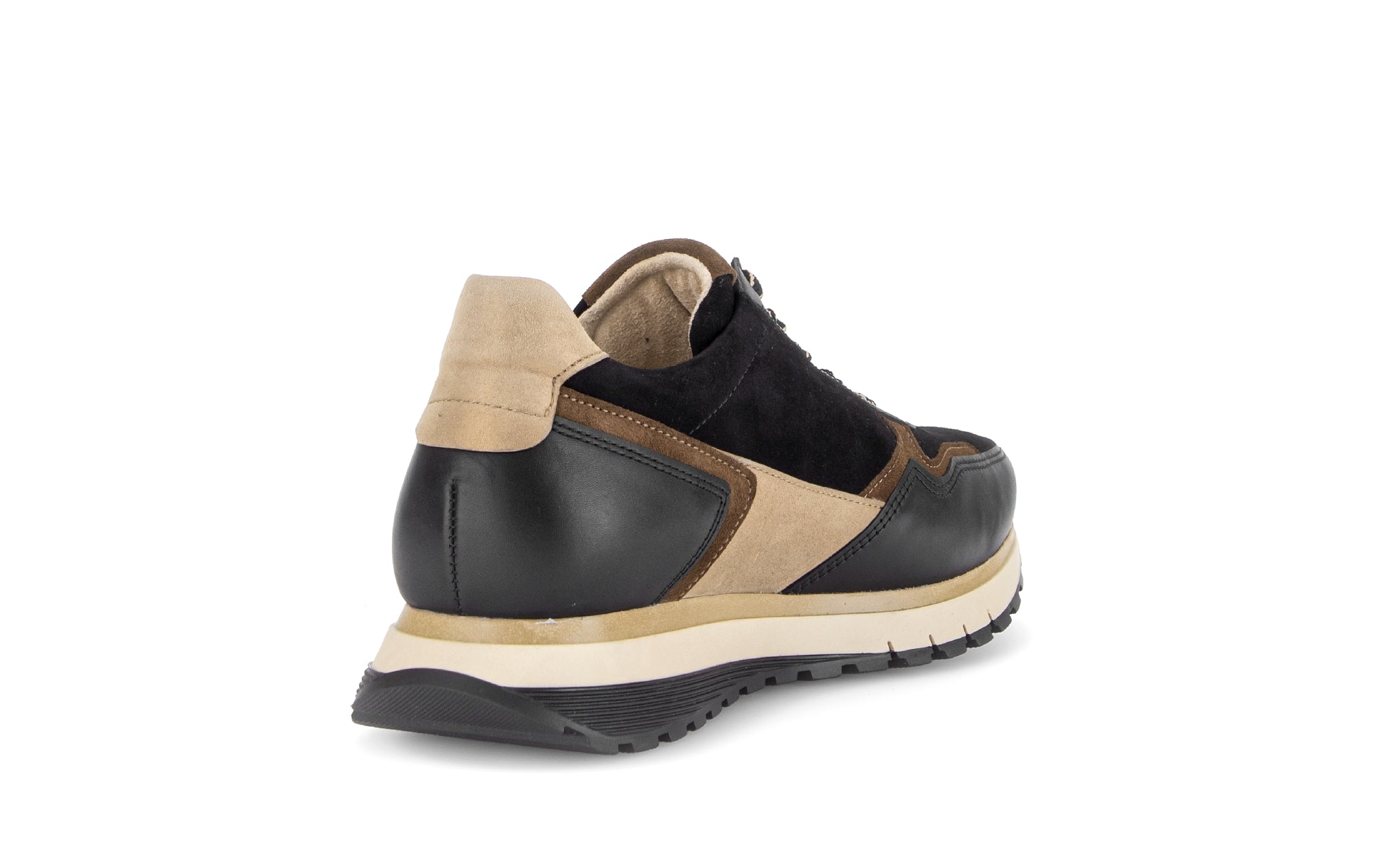 Gabor Hollywell black/tan/gold rollingsoft zip & lace trainers, rotating product angle 09.