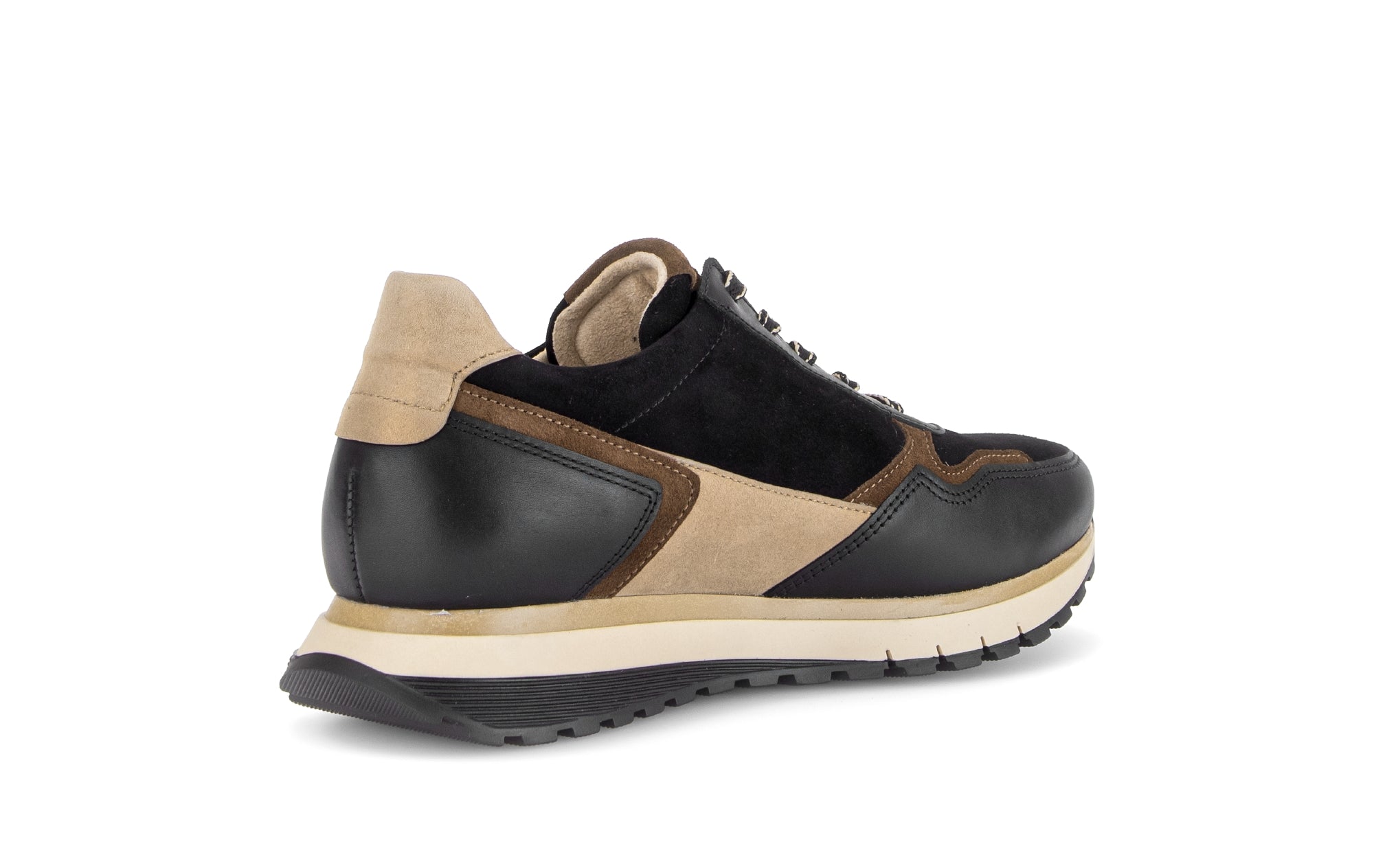 Gabor Hollywell black/tan/gold rollingsoft zip & lace trainers, rotating product angle 10.