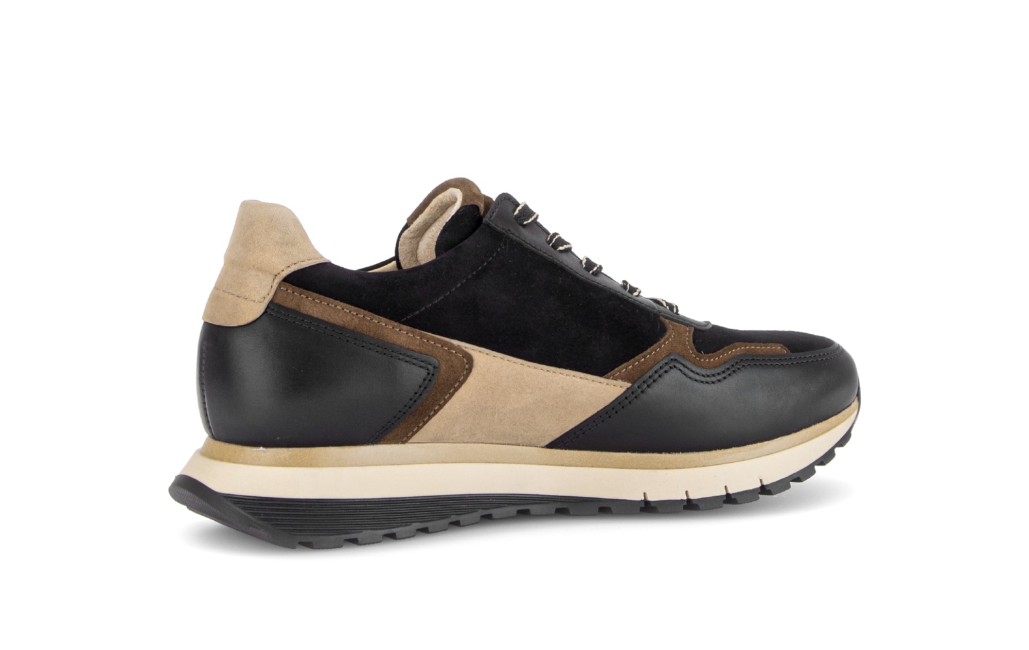 Gabor Hollywell black/tan/gold rollingsoft zip & lace trainers, rotating product angle 11.