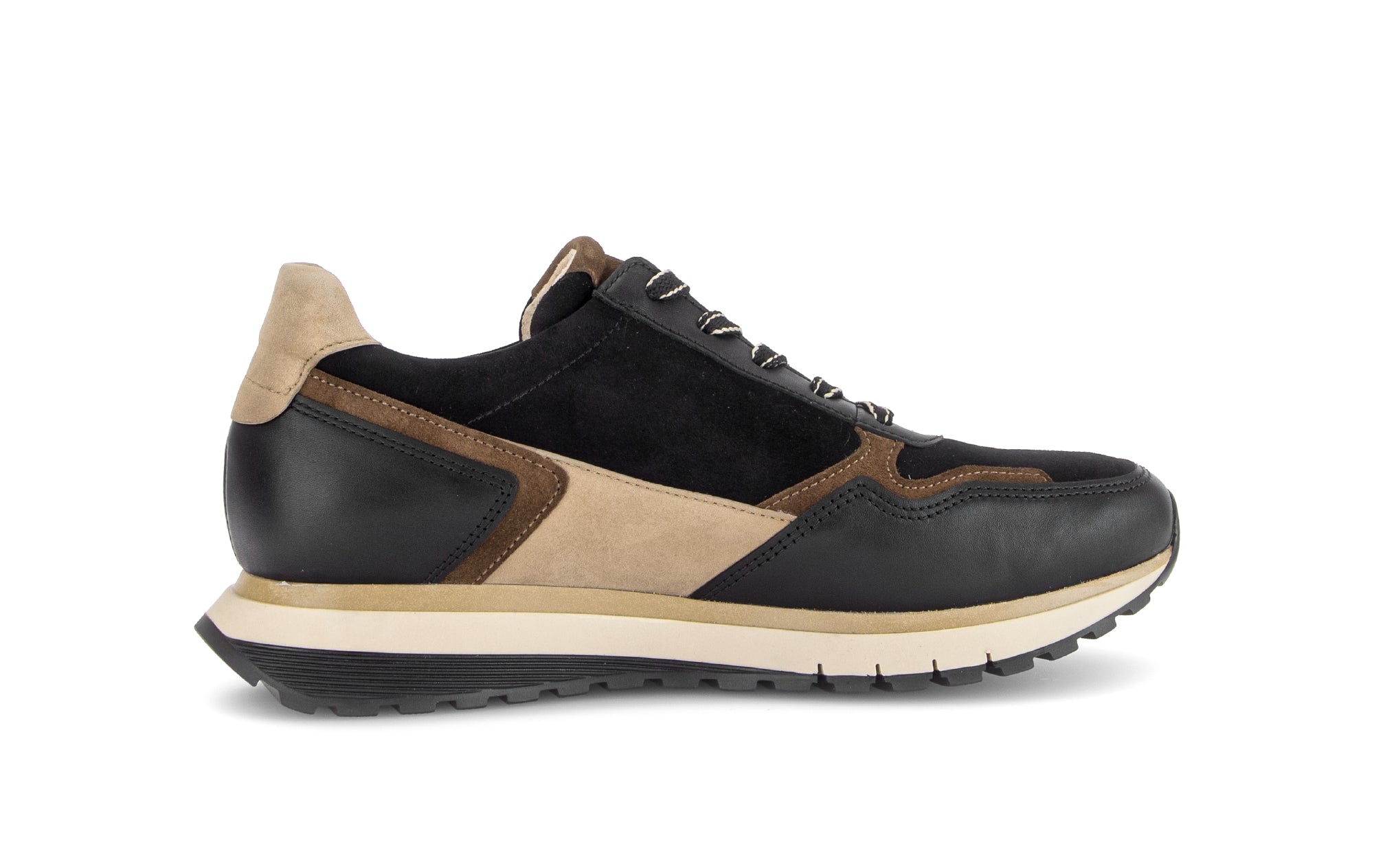 Gabor Hollywell black/tan/gold rollingsoft zip & lace trainers, rotating product angle 12.