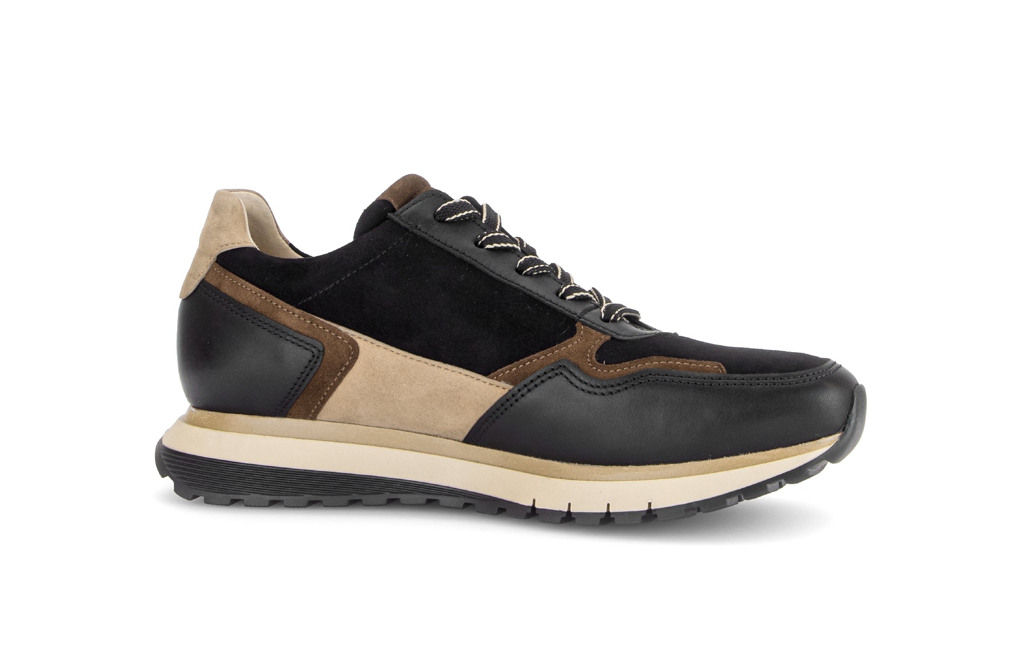 Gabor Hollywell black/tan/gold rollingsoft zip & lace trainers, rotating product angle 14.