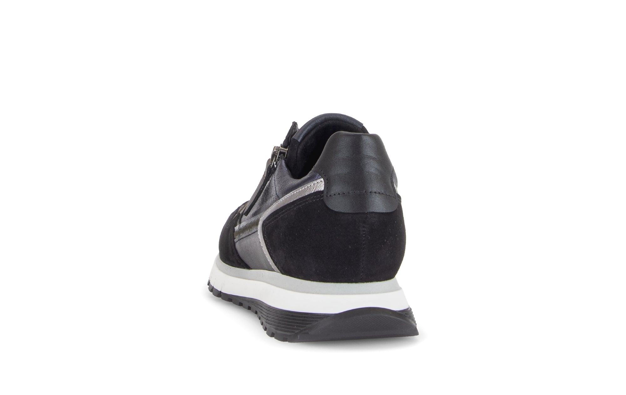Gabor Hollywell navy blue/black/taupe rollingsoft zip & lace trainers, rotating product angle 06.