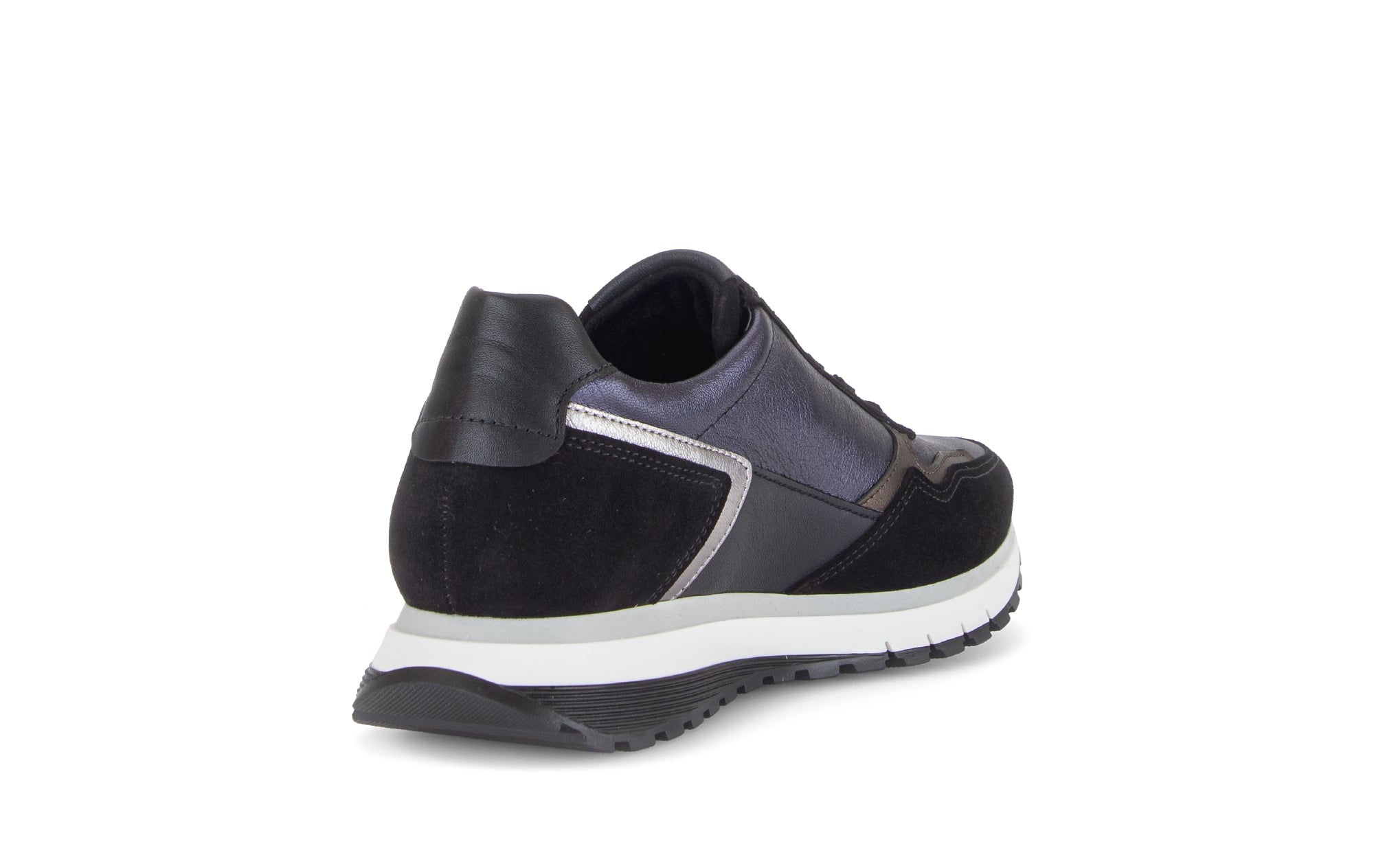 Gabor Hollywell navy blue/black/taupe rollingsoft zip & lace trainers, rotating product angle 09.