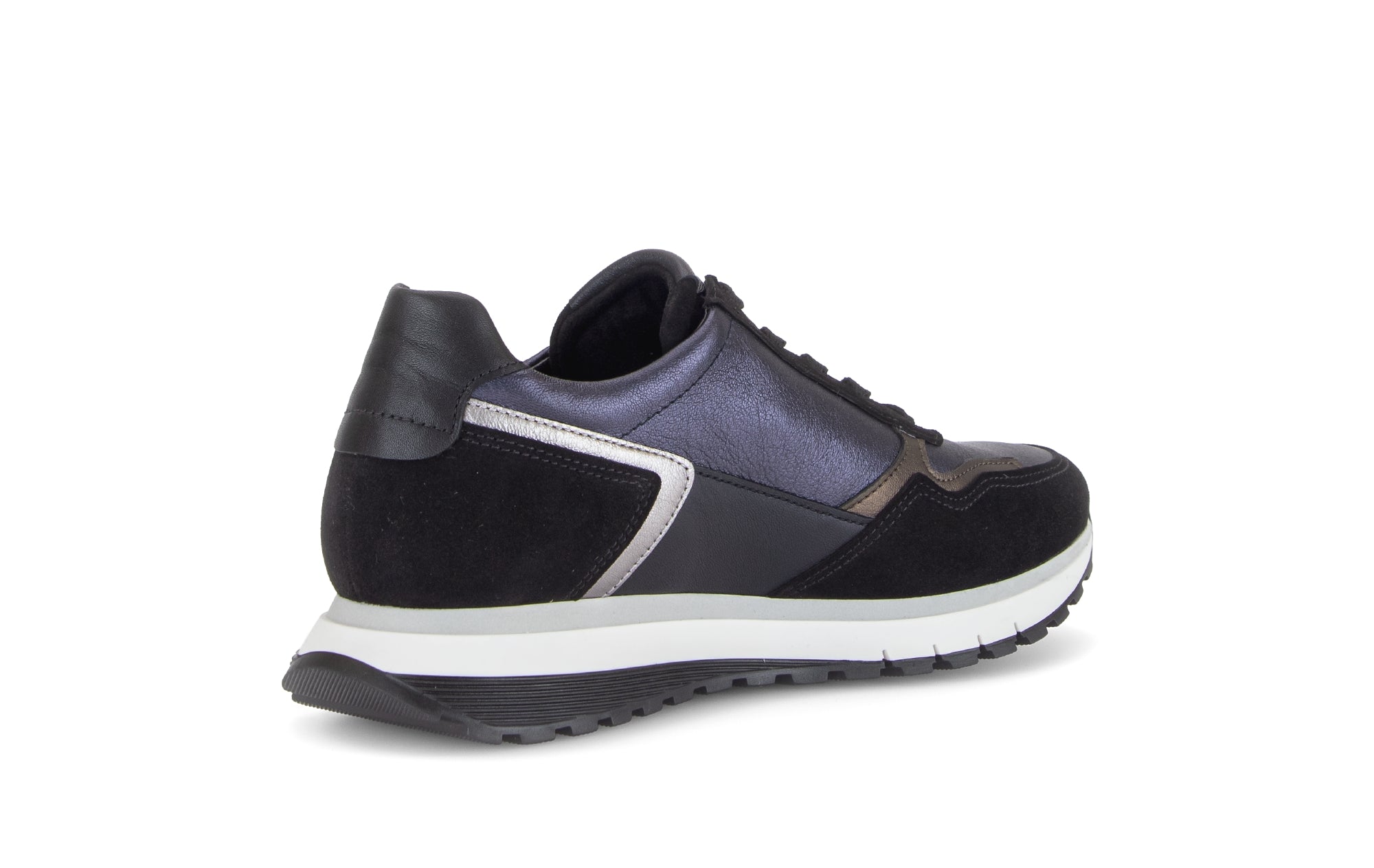 Gabor Hollywell navy blue/black/taupe rollingsoft zip & lace trainers, rotating product angle 10.