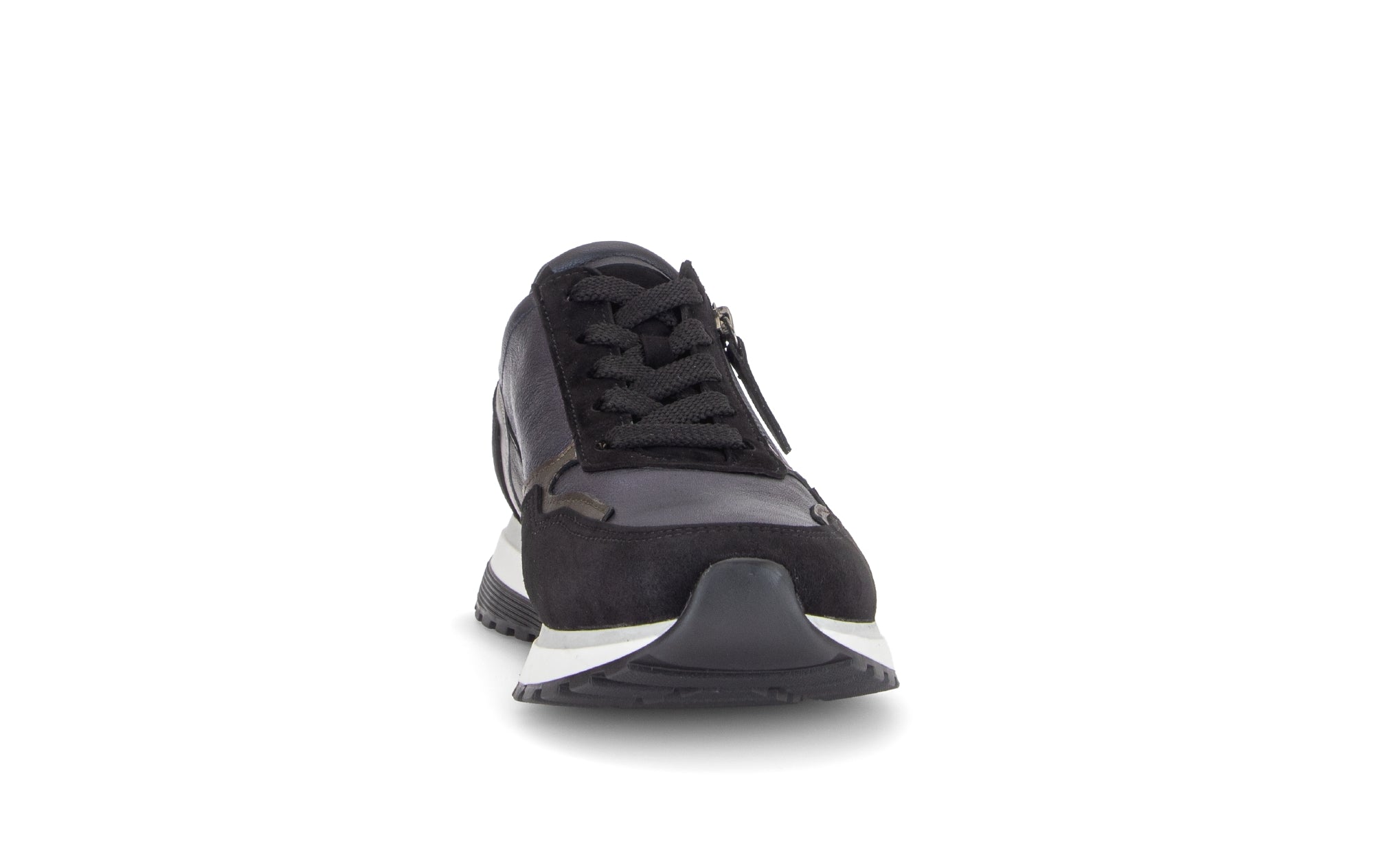 Gabor Hollywell navy blue/black/taupe rollingsoft zip & lace trainers, rotating product angle 18.