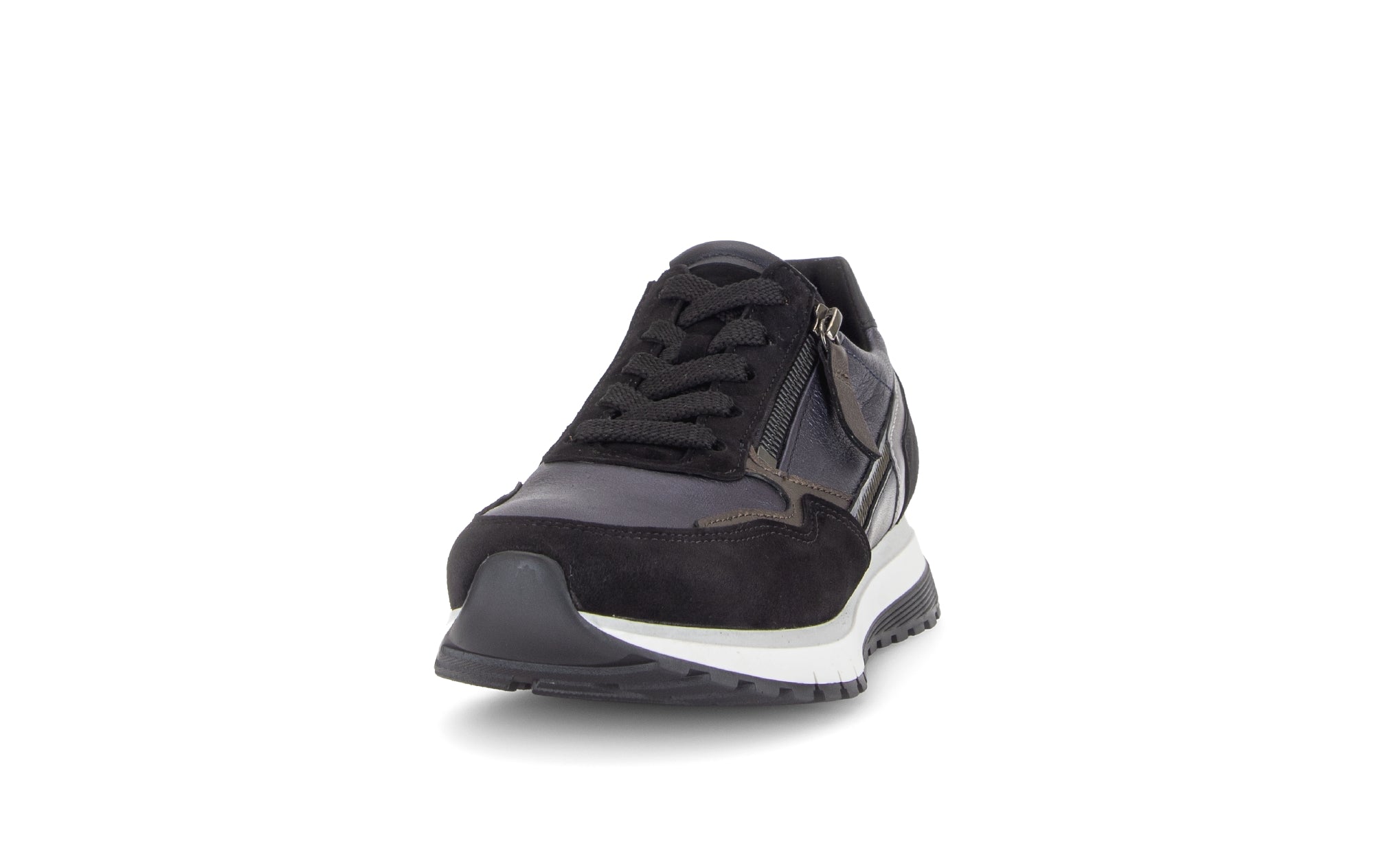 Gabor Hollywell navy blue/black/taupe rollingsoft zip & lace trainers, rotating product angle 20.