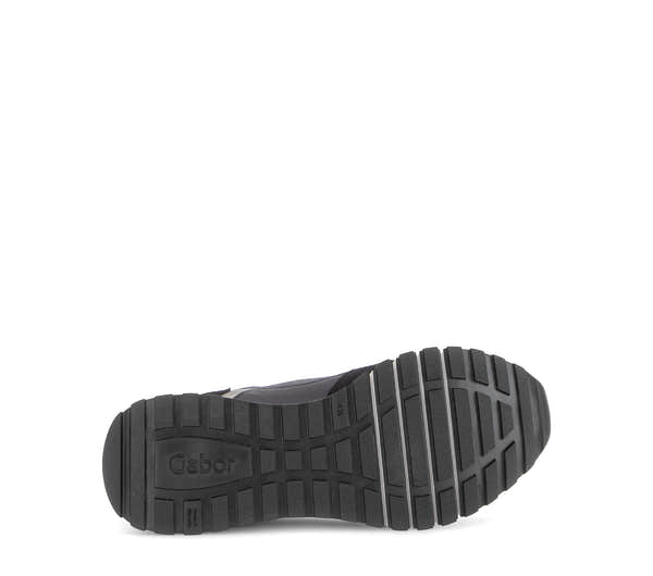 Gabor Hollywell navy blue/black/taupe rollingsoft zip & lace trainers, sole view.
