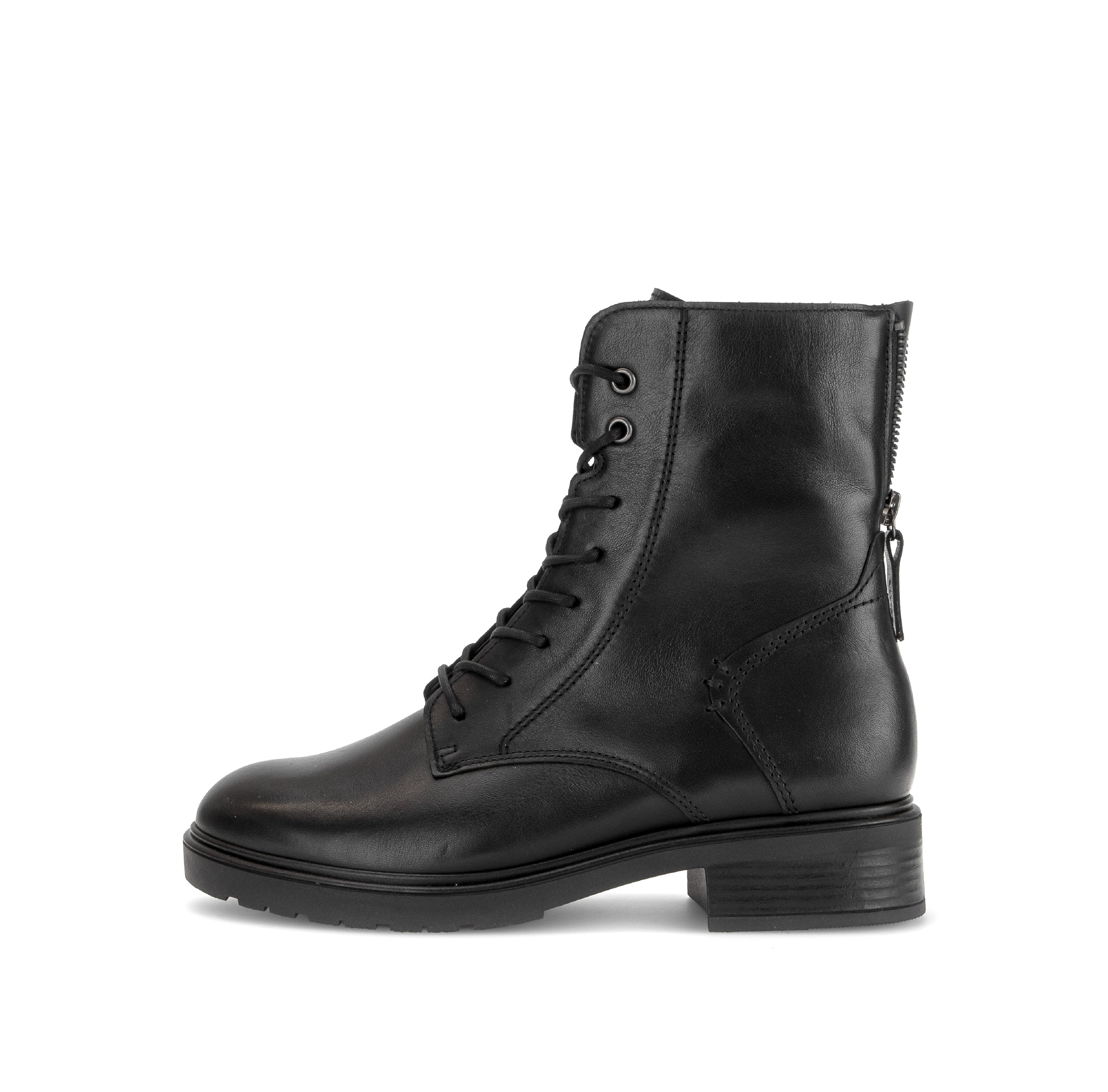 Gabor Patron black zip & lace boots, outer side view.