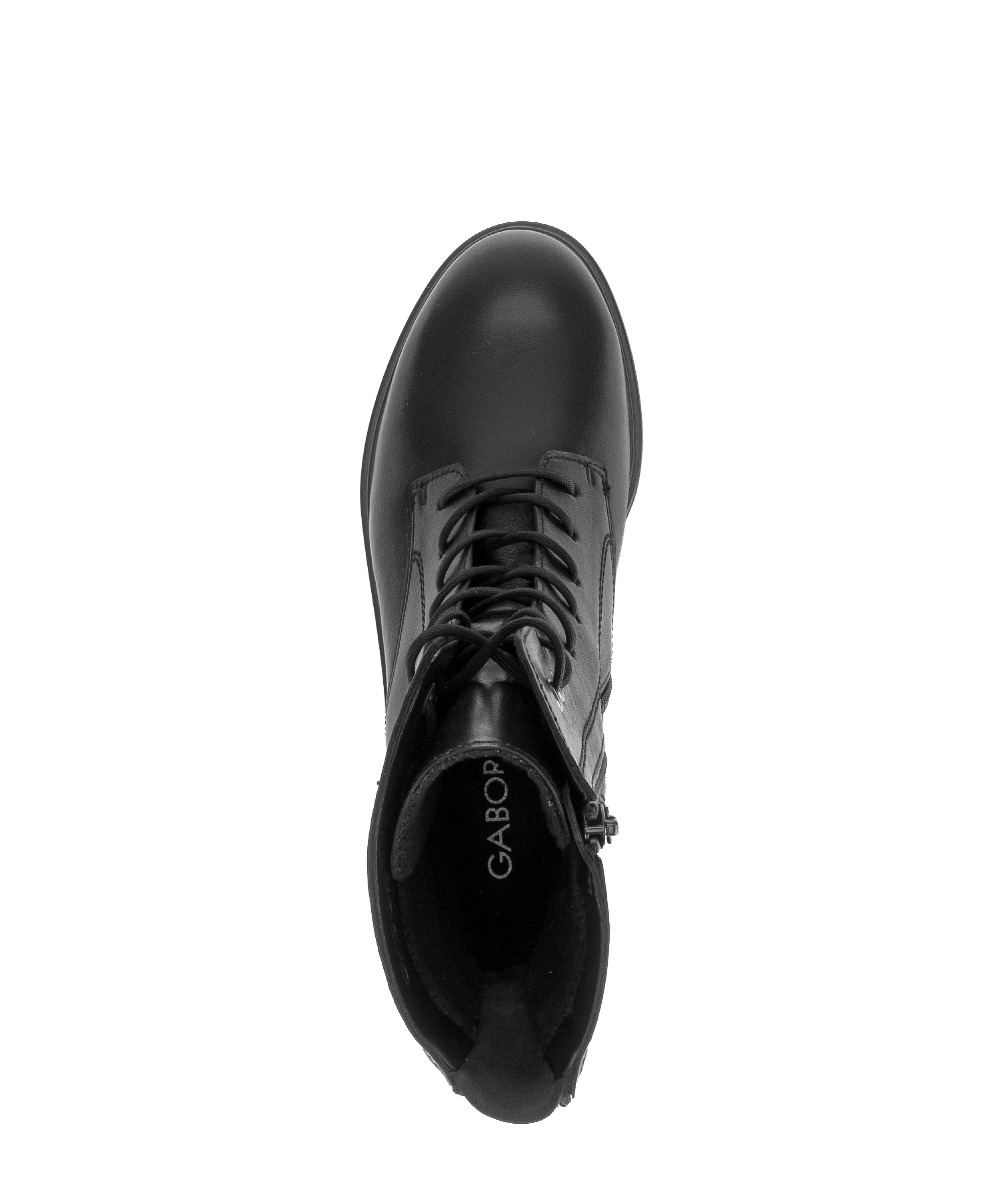 Gabor Patron black zip & lace boots, top view.