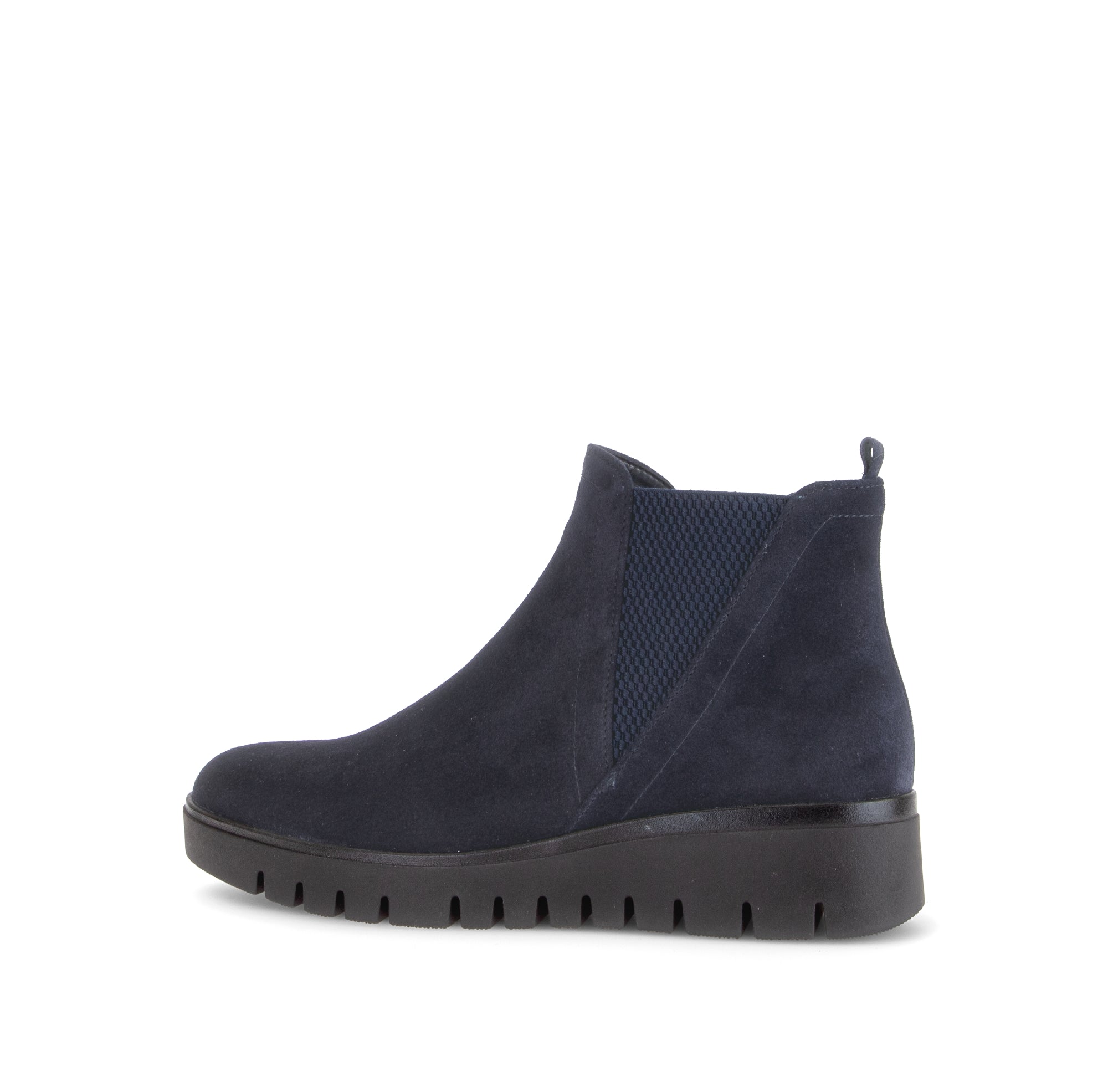 Gabor Dublin navy blue side zip ankle boots, rotating product angle 02.