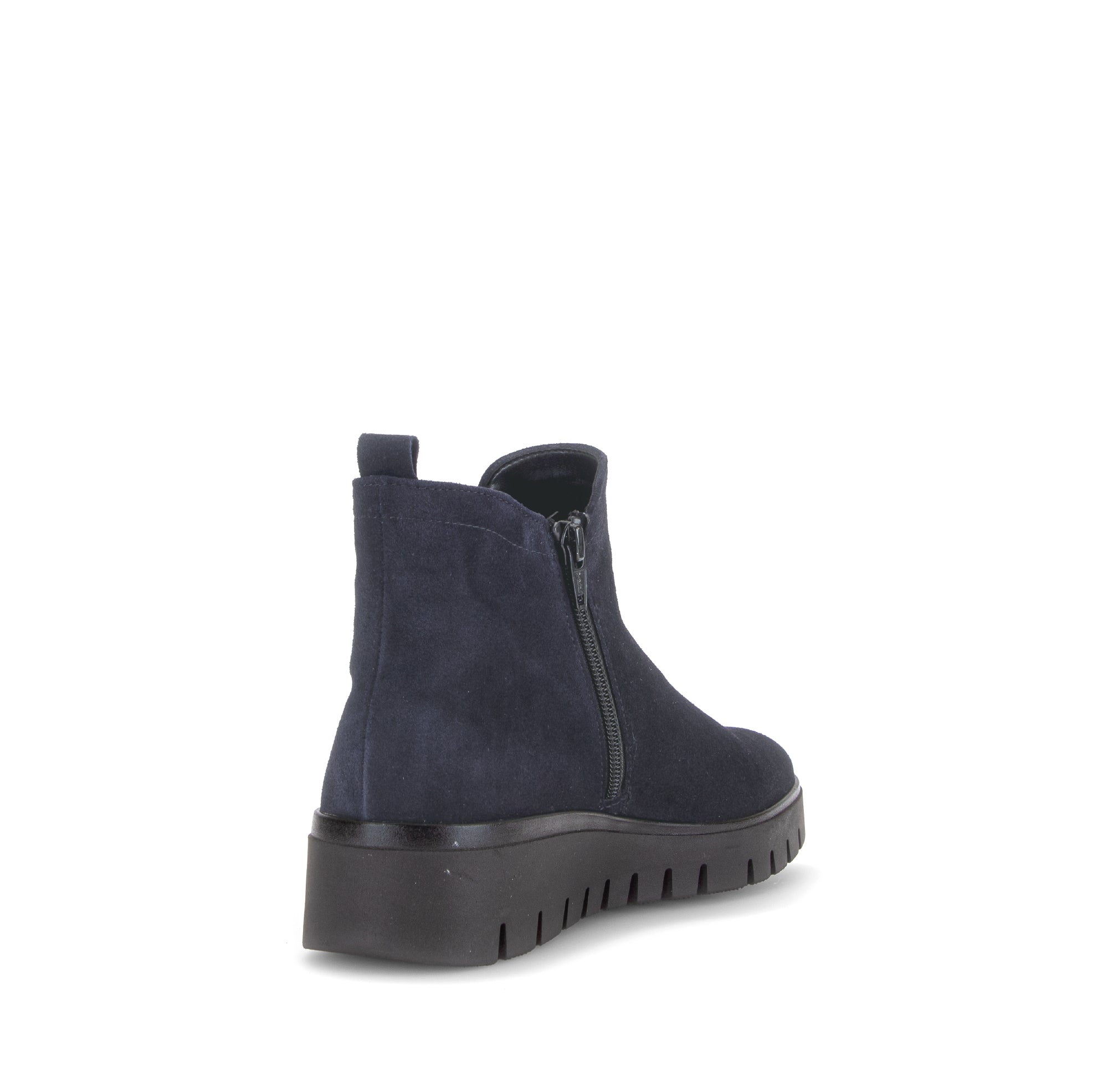 Gabor Dublin navy blue side zip ankle boots, rotating product angle 09.