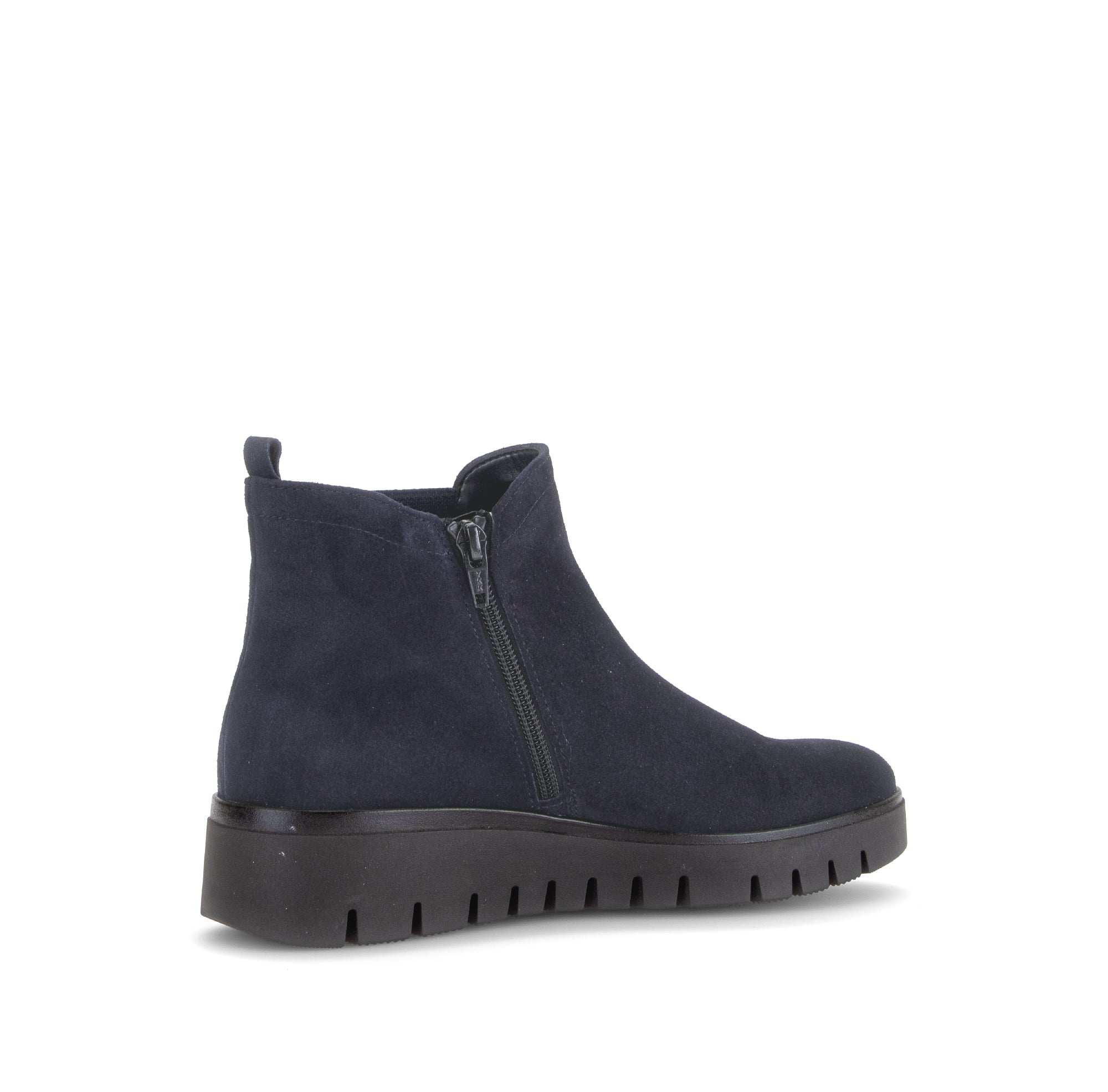 Gabor Dublin navy blue side zip ankle boots, rotating product angle 11.