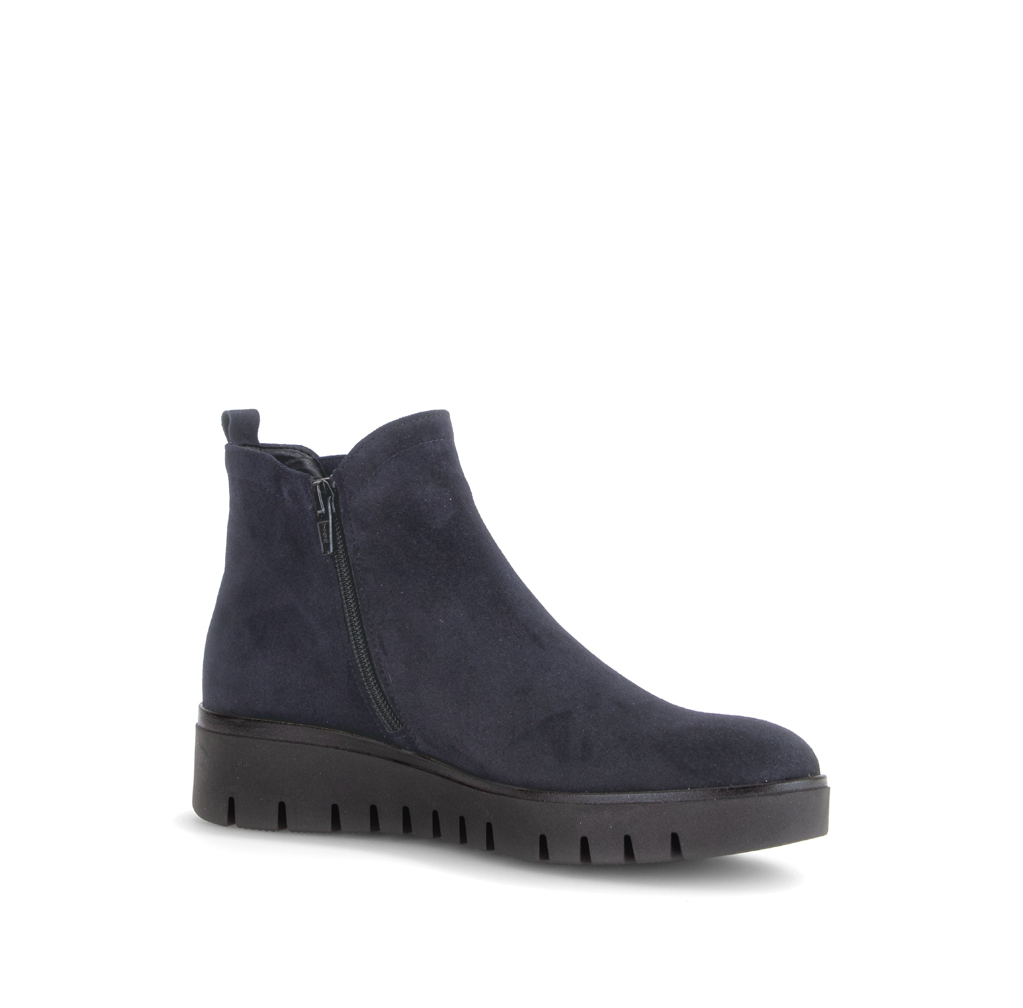 Gabor Dublin navy blue side zip ankle boots, rotating product angle 15.