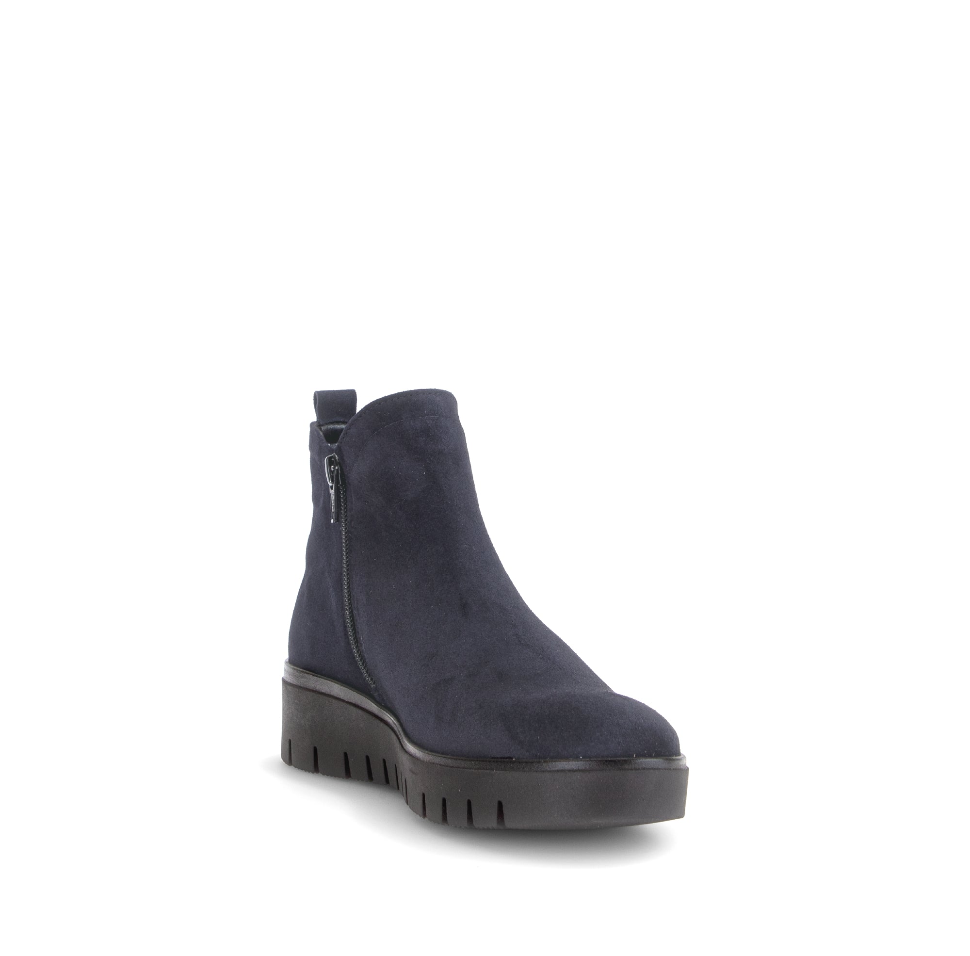 Gabor Dublin navy blue side zip ankle boots, rotating product angle 17.