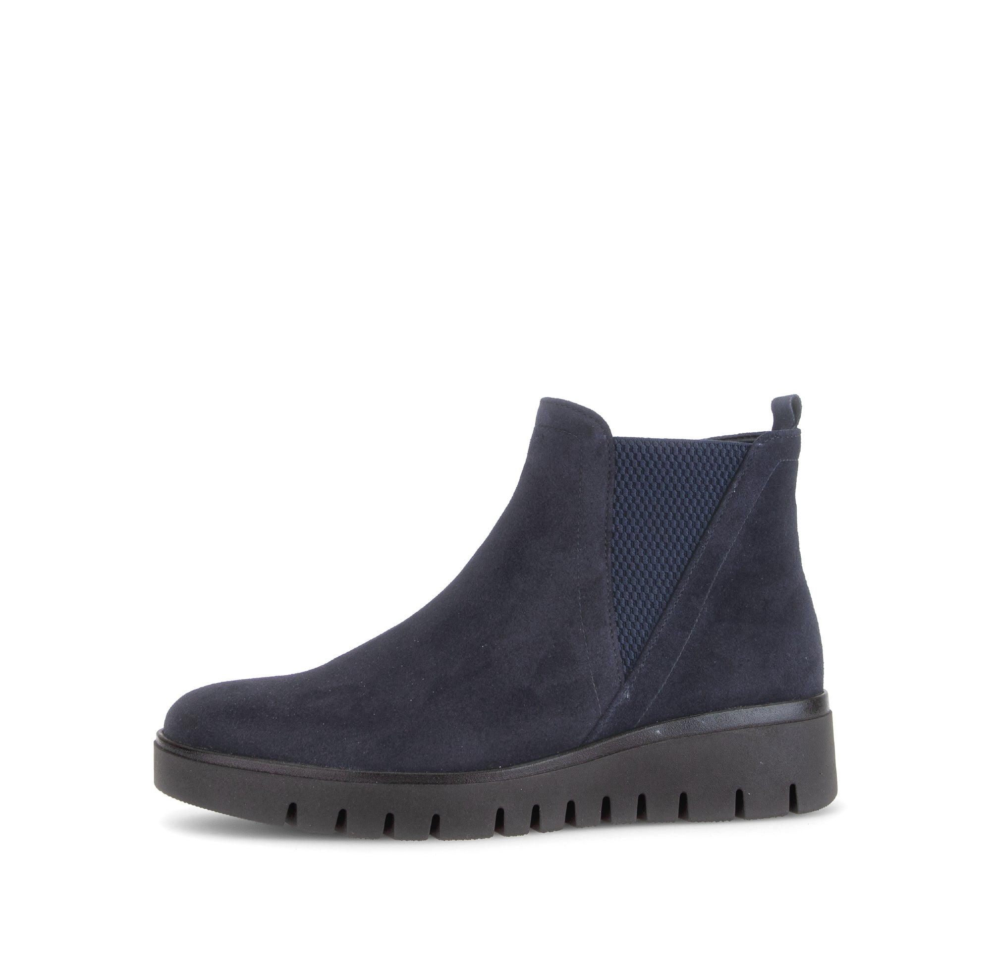 Gabor Dublin navy blue side zip ankle boots, rotating product angle 24.