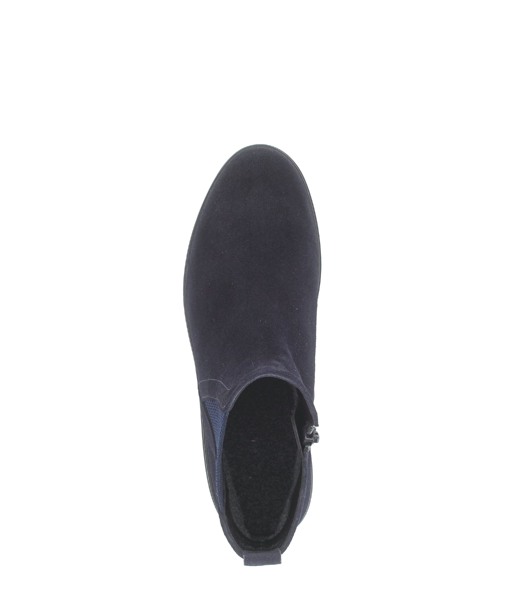 Gabor Dublin navy blue side zip ankle boots, top view.