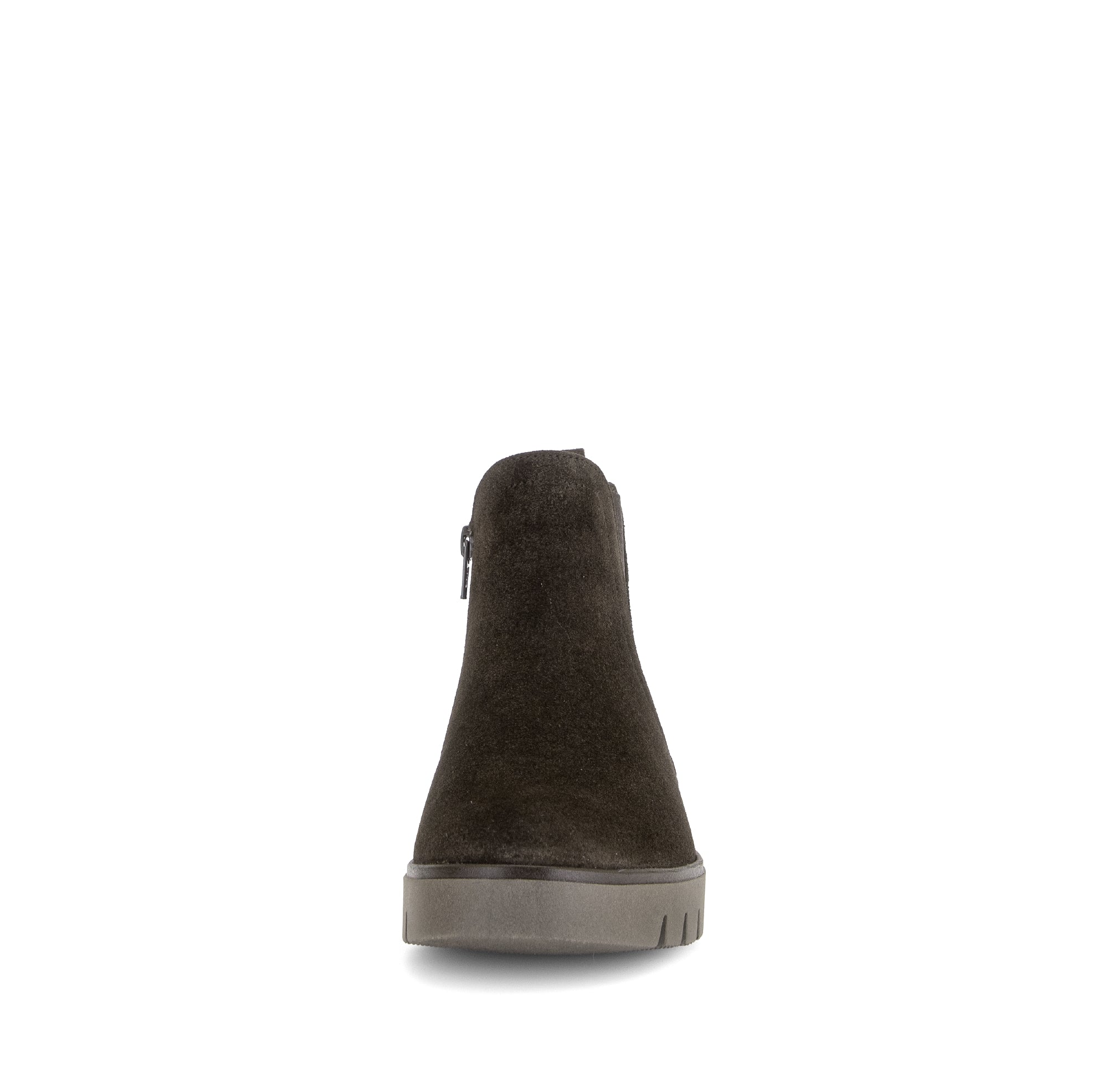 Gabor Dublin mocca brown side zip ankle boots, front view.