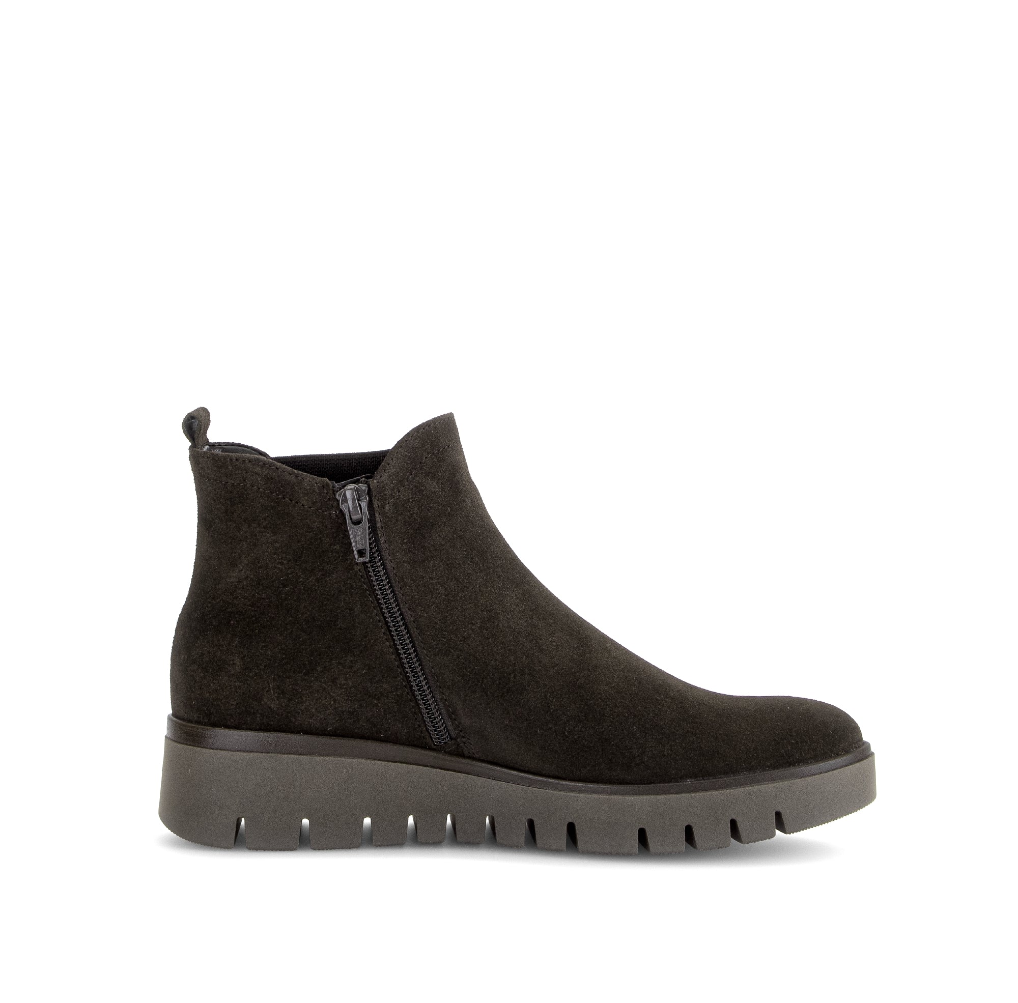 Gabor Dublin mocca brown side zip ankle boots, inner side view.