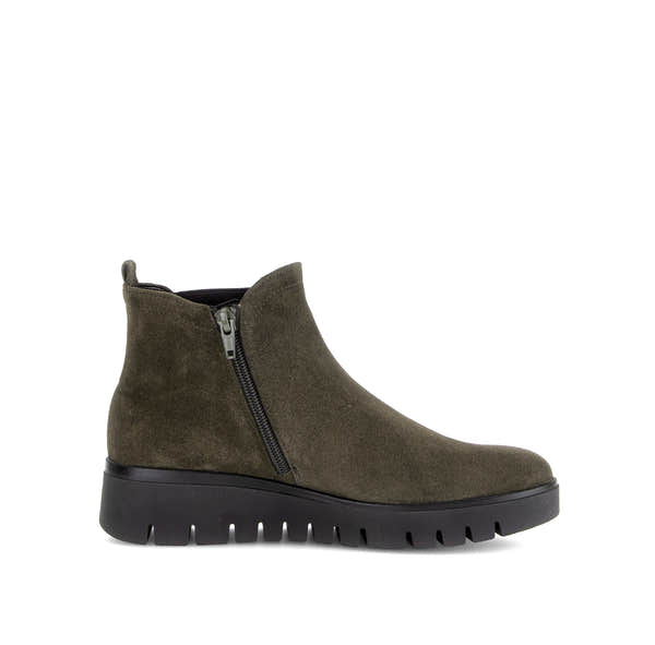 Gabor Dublin olive green side zip ankle boots, inner side view.
