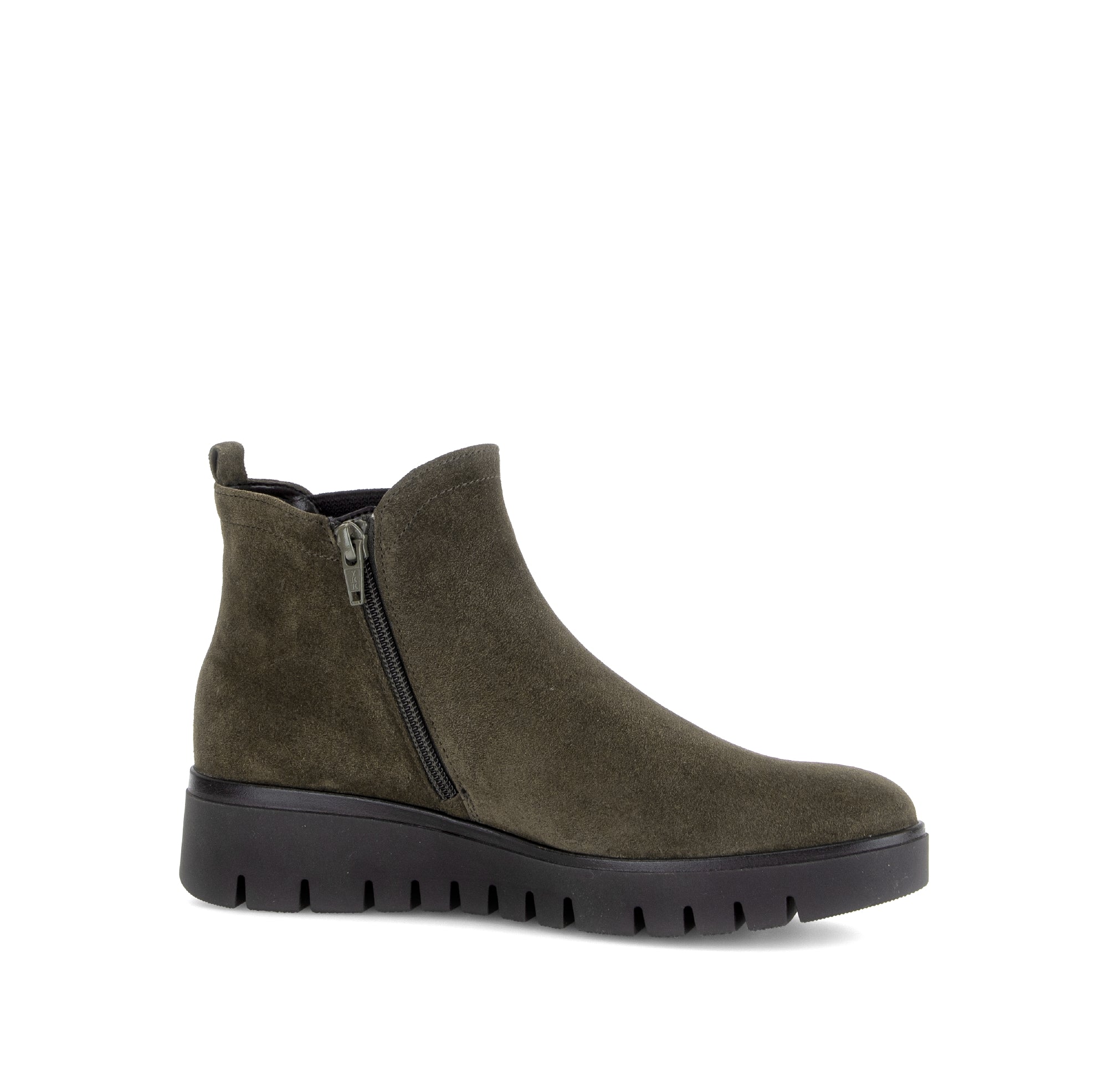 Gabor Dublin olive green side zip ankle boots, rotating product angle 14.