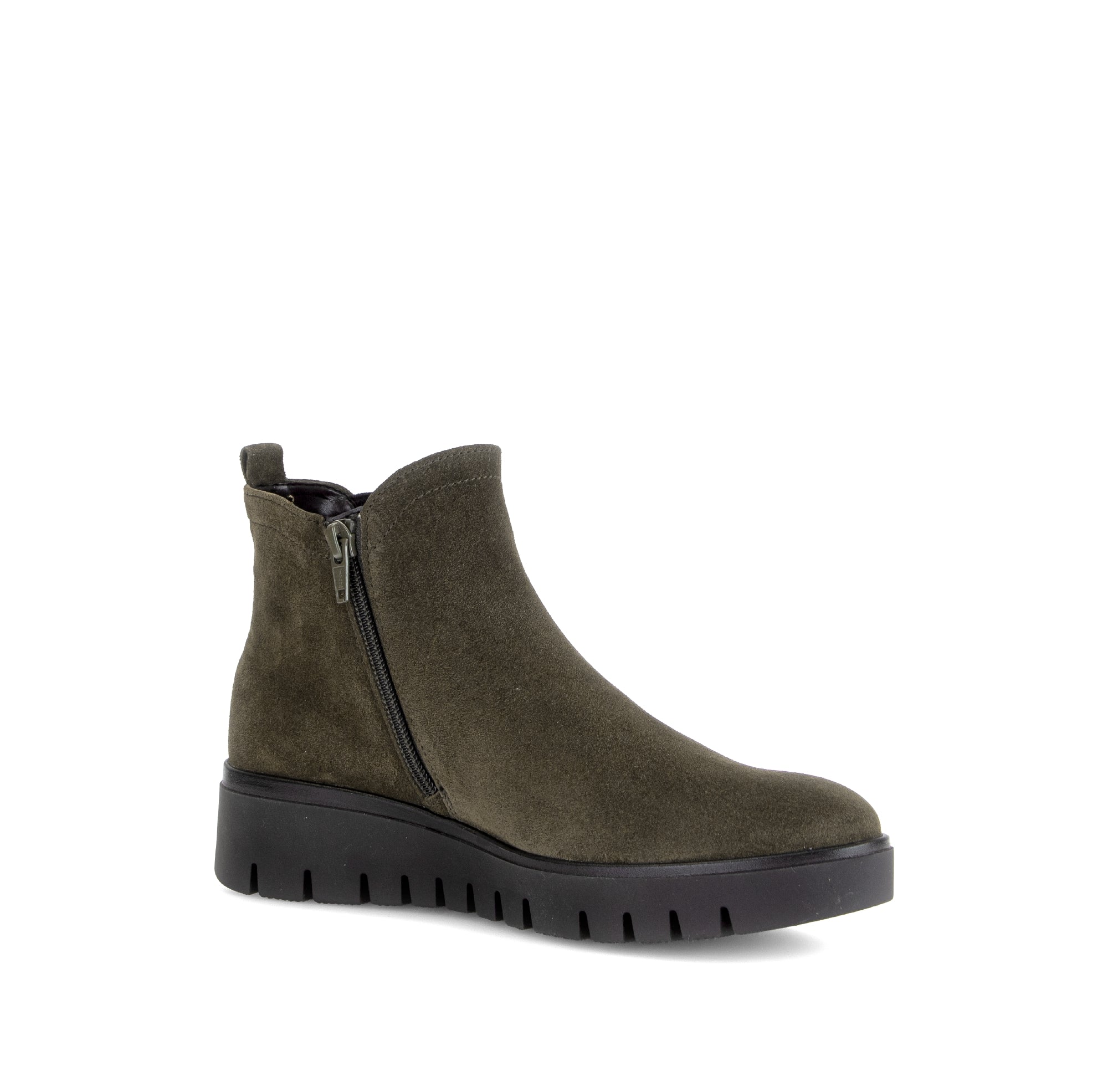 Gabor Dublin olive green side zip ankle boots, rotating product angle 15.