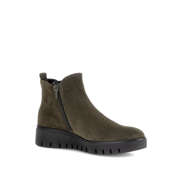 Gabor Dublin olive green side zip ankle boots, rotating product angle 15.