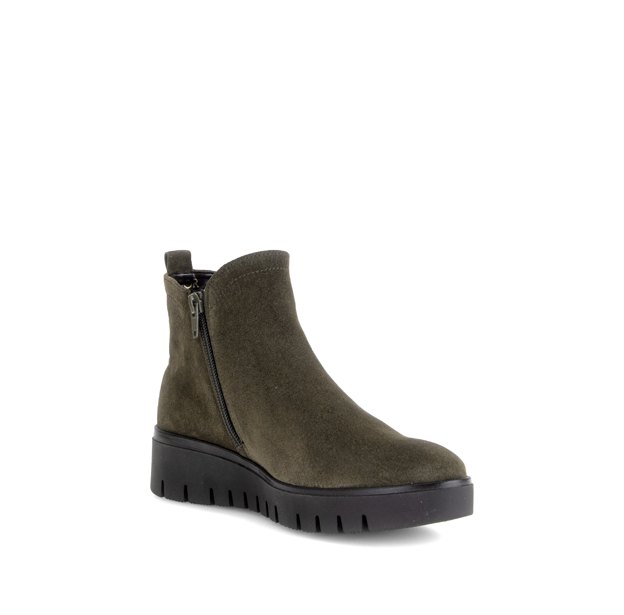 Gabor Dublin olive green side zip ankle boots, rotating product angle 16.