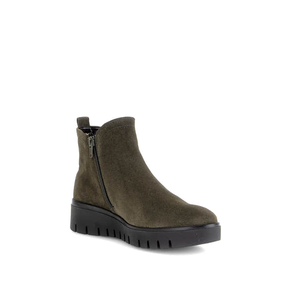 Gabor Dublin olive green side zip ankle boots, rotating product angle 16.