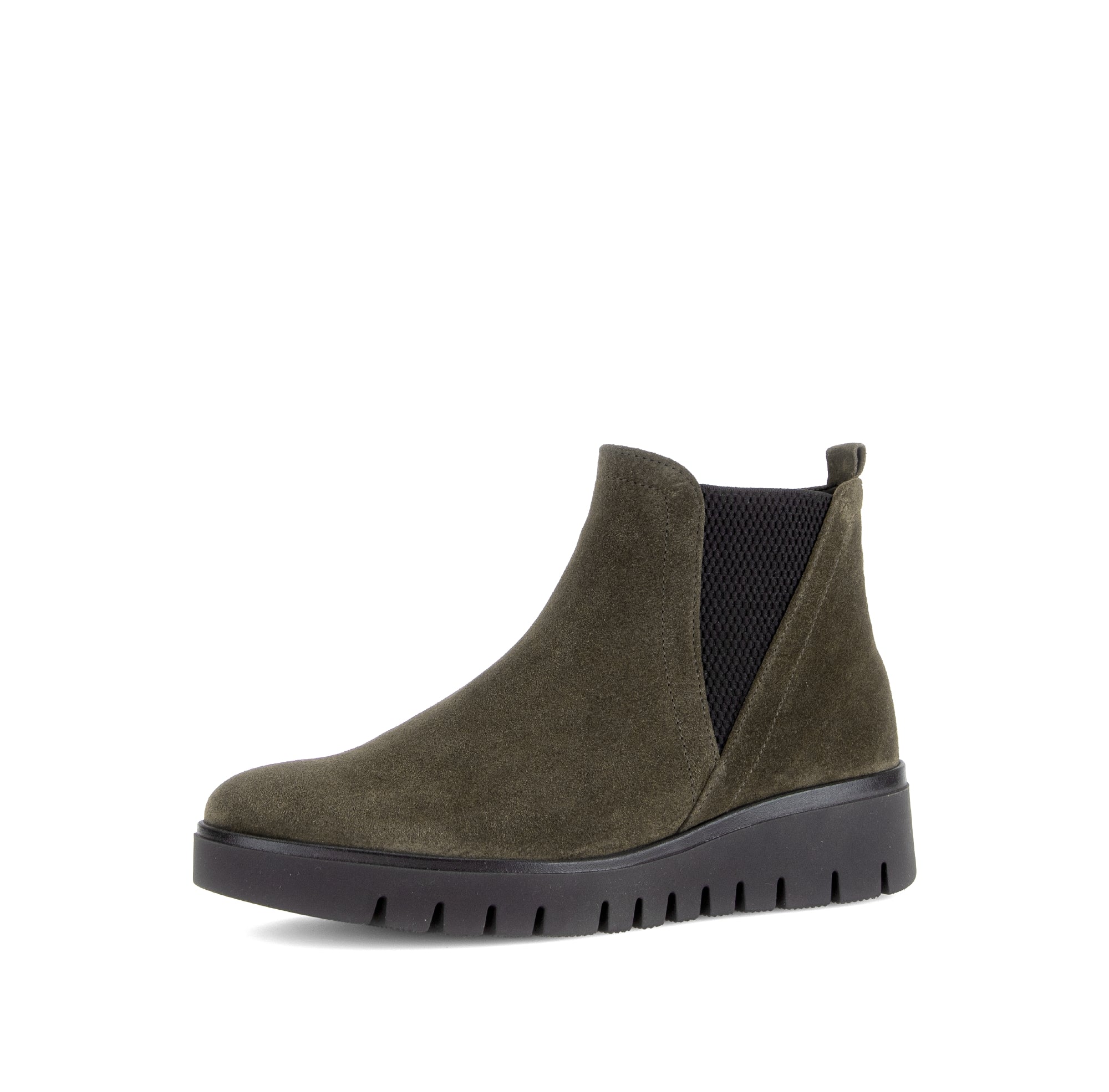 Gabor Dublin olive green side zip ankle boots, rotating product angle 23.