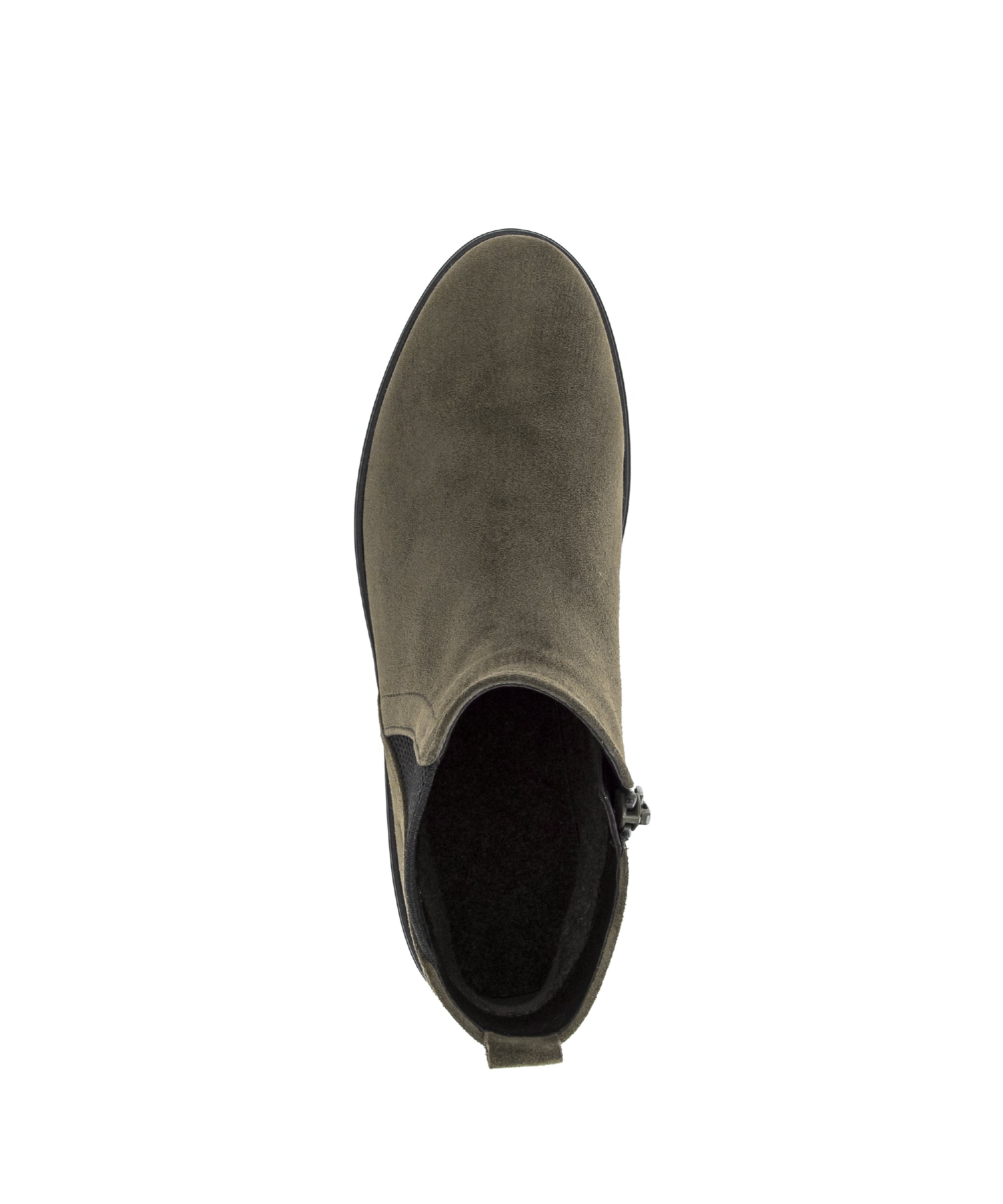 Gabor Dublin olive green side zip ankle boots, top view.