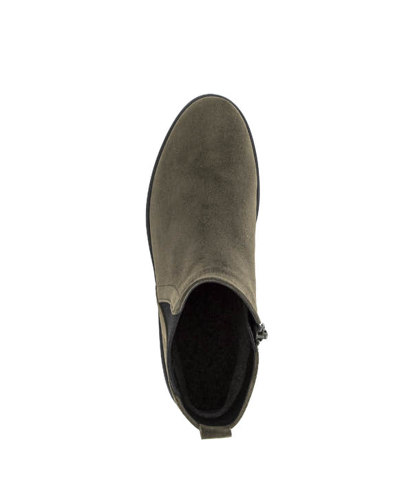 Gabor Dublin olive green side zip ankle boots, top view.