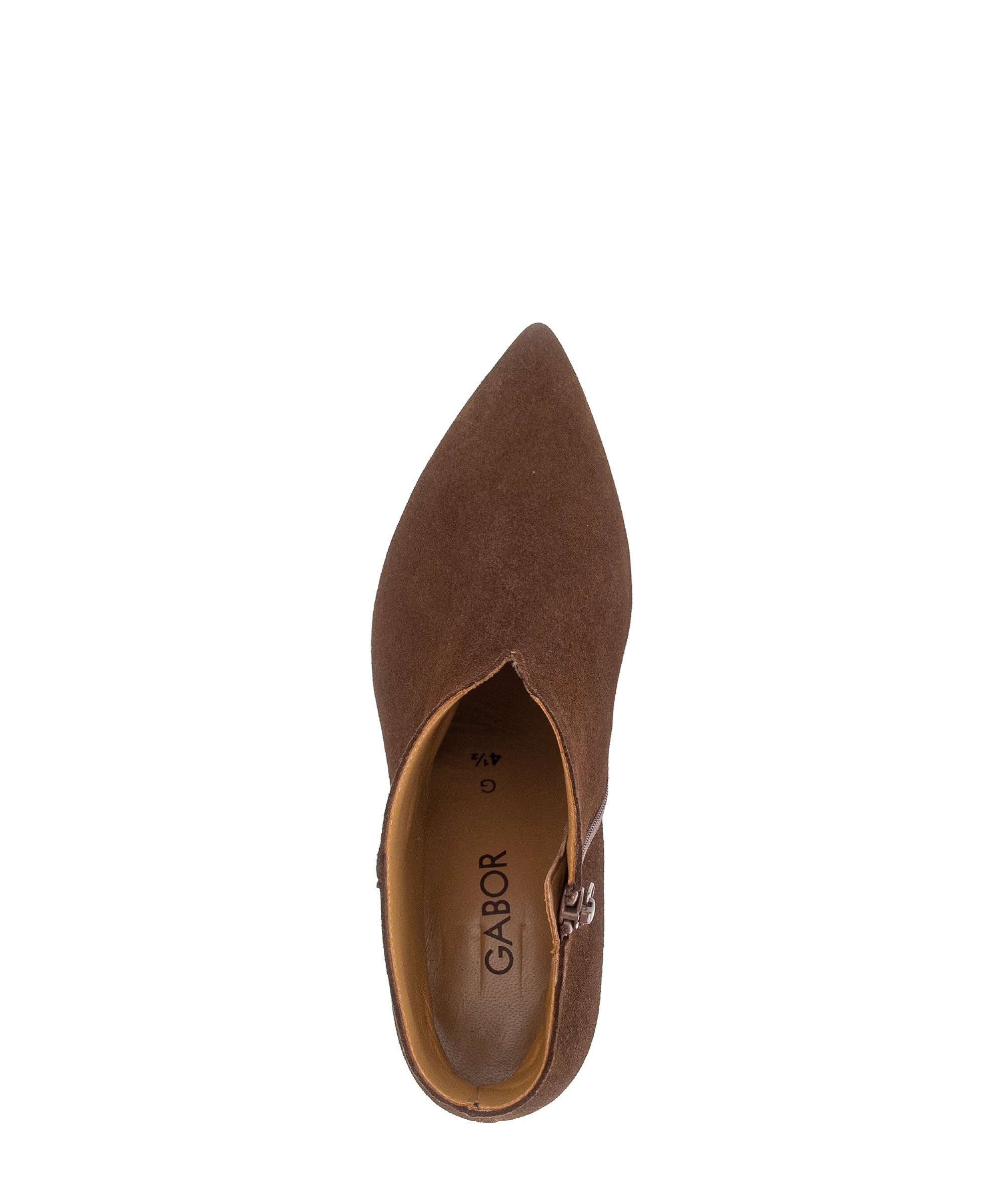 Gabor Terri cacao brown heeled ankle boots, top view.
