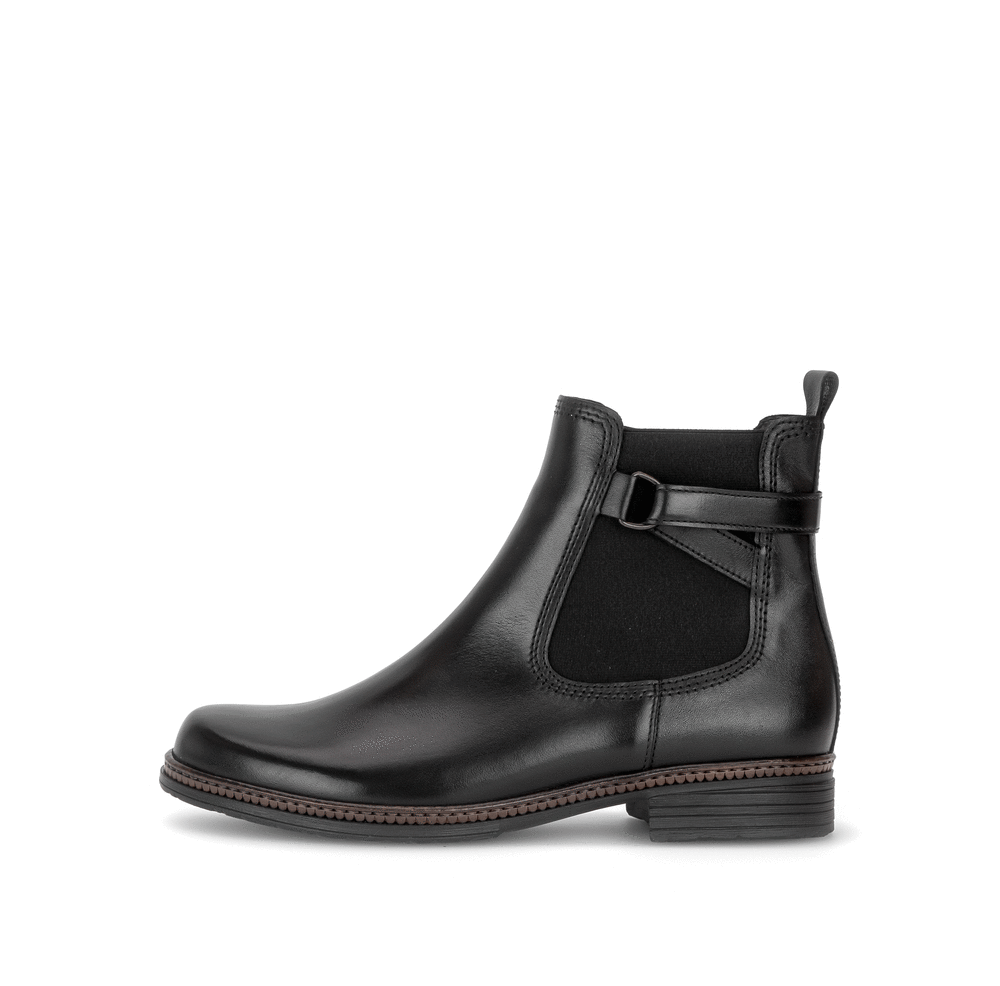 Gabor Nolene black side zip ankle boots, animated rotating view.