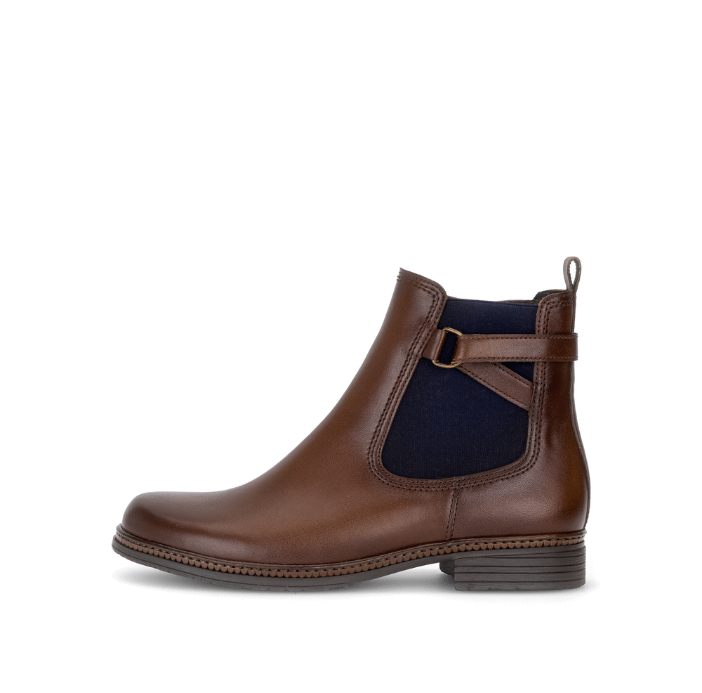 Gabor Nolene saddle tan side zip ankle boots, animated rotating view.