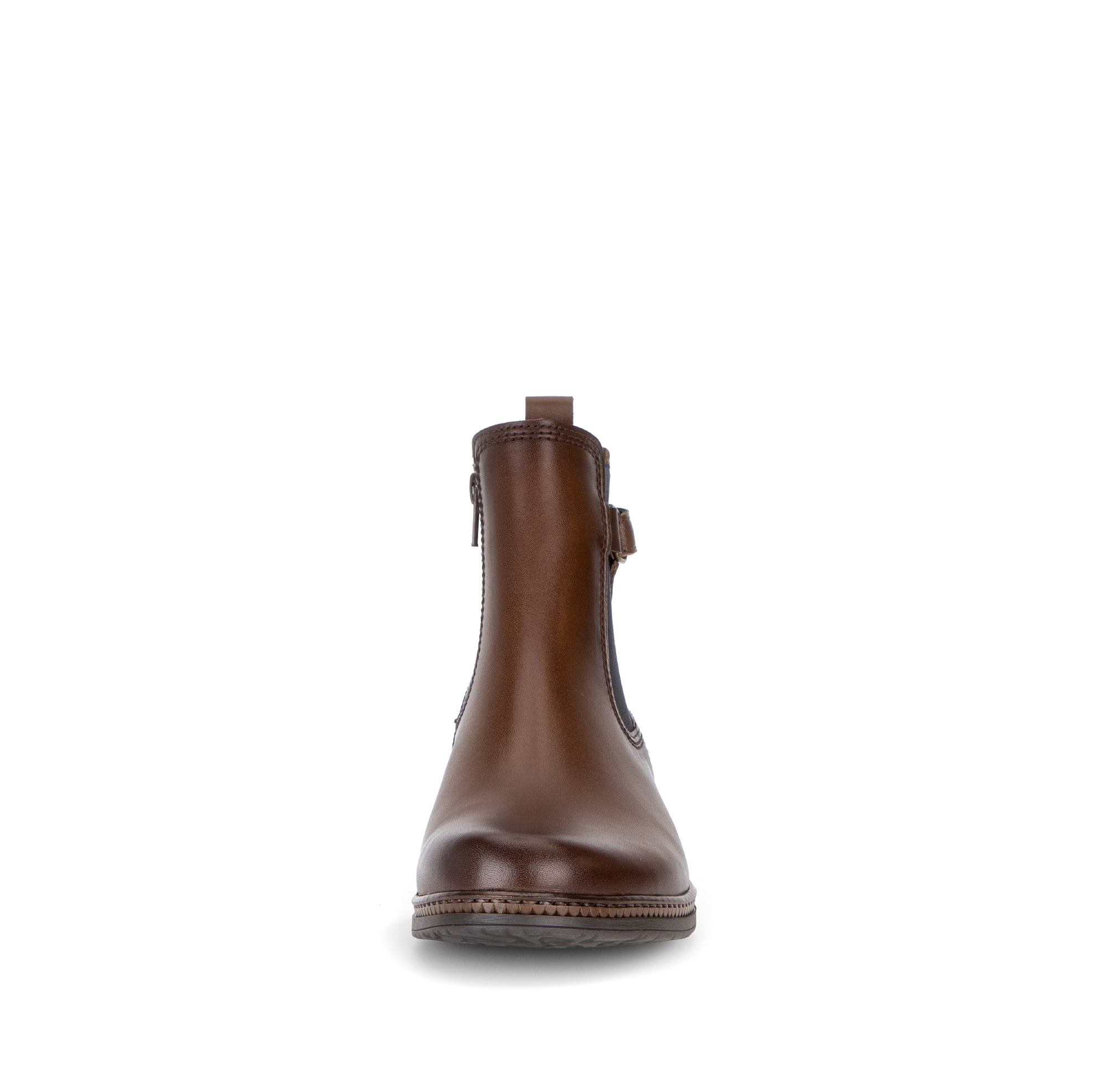 Gabor Nolene saddle tan side zip ankle boots, front view.