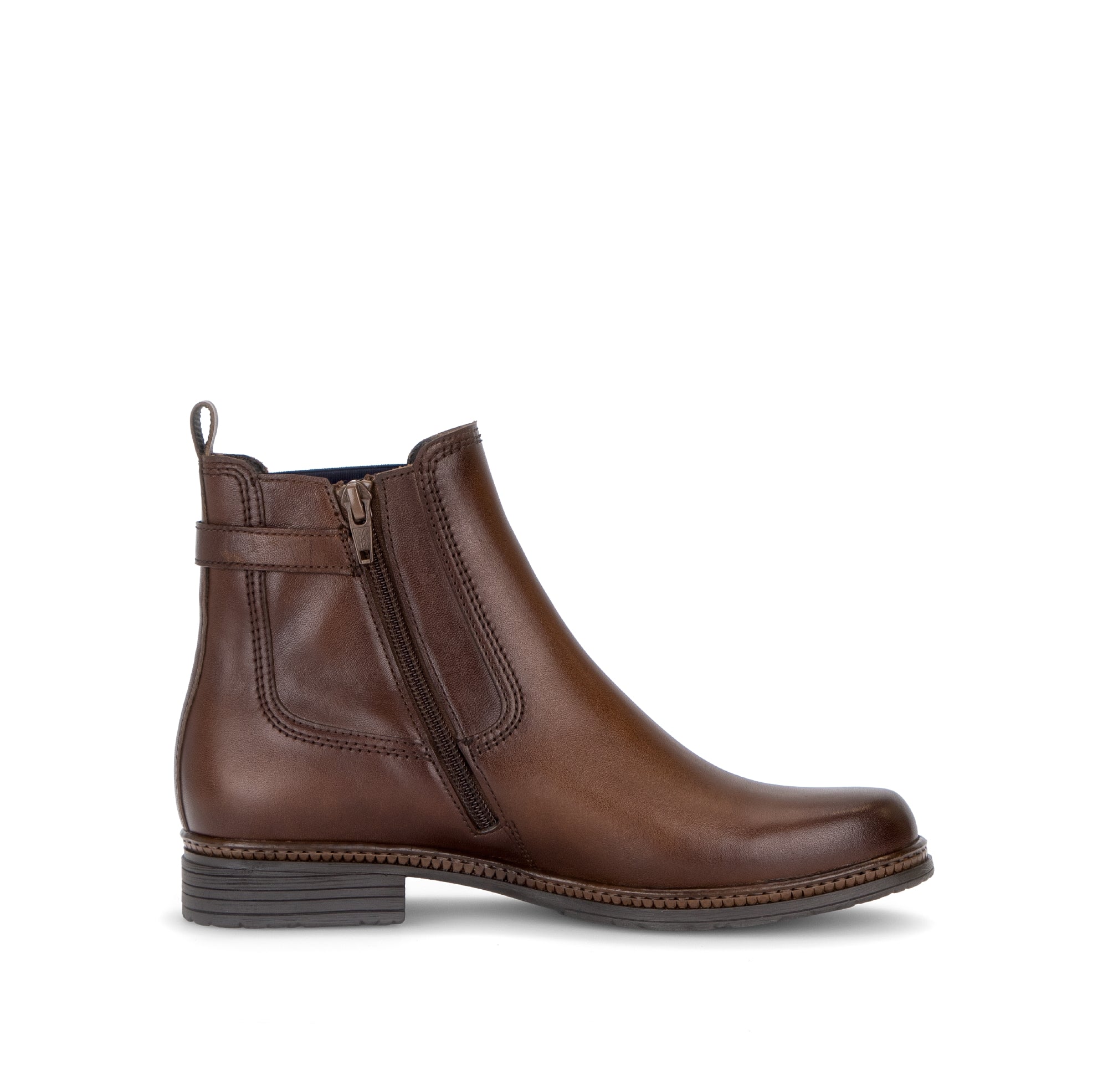Gabor Nolene saddle tan side zip ankle boots, inner side view.