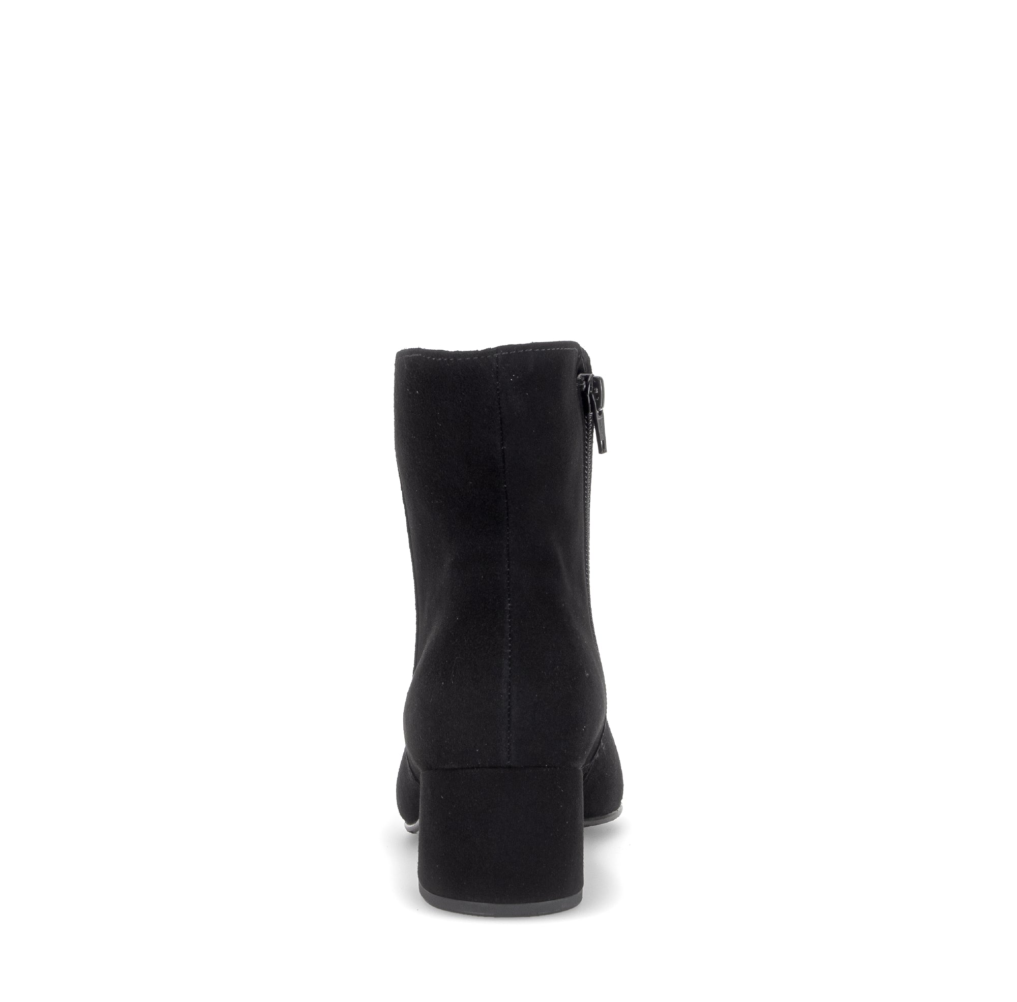 Gabor Abbey black block heel ankle boots, rear view.