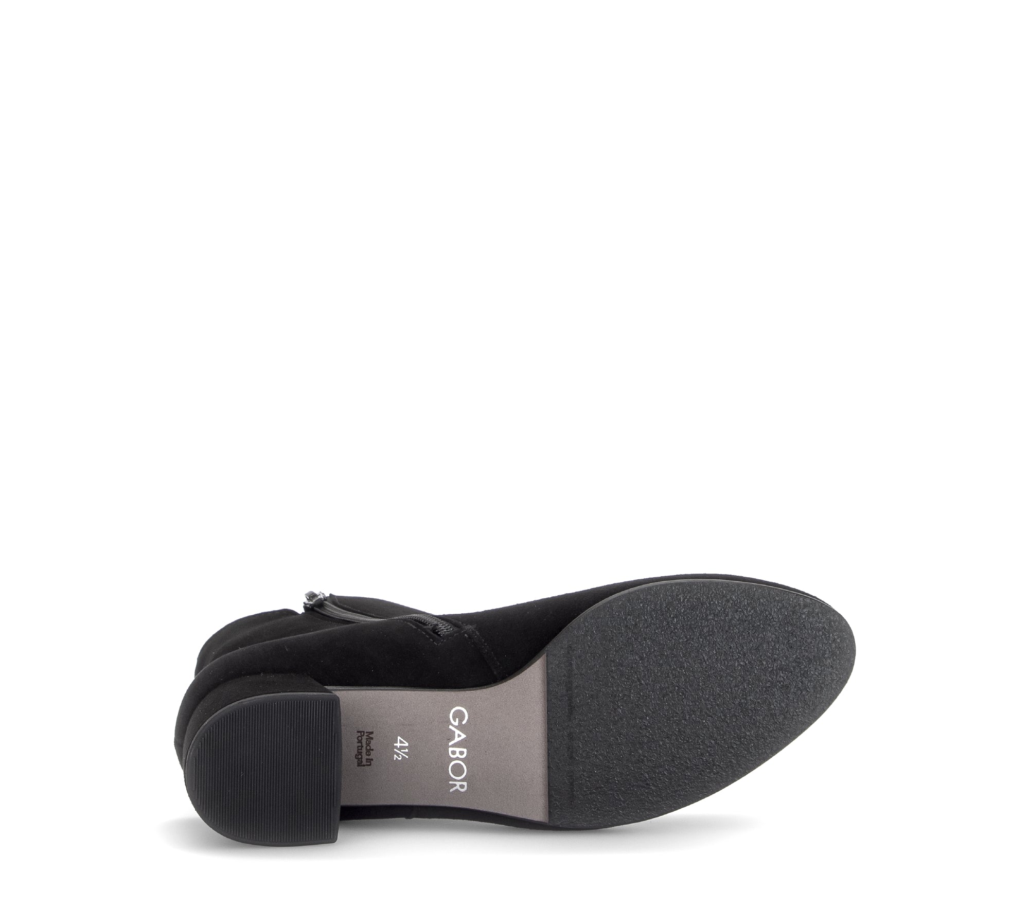 Gabor Abbey black block heel ankle boots, sole view.