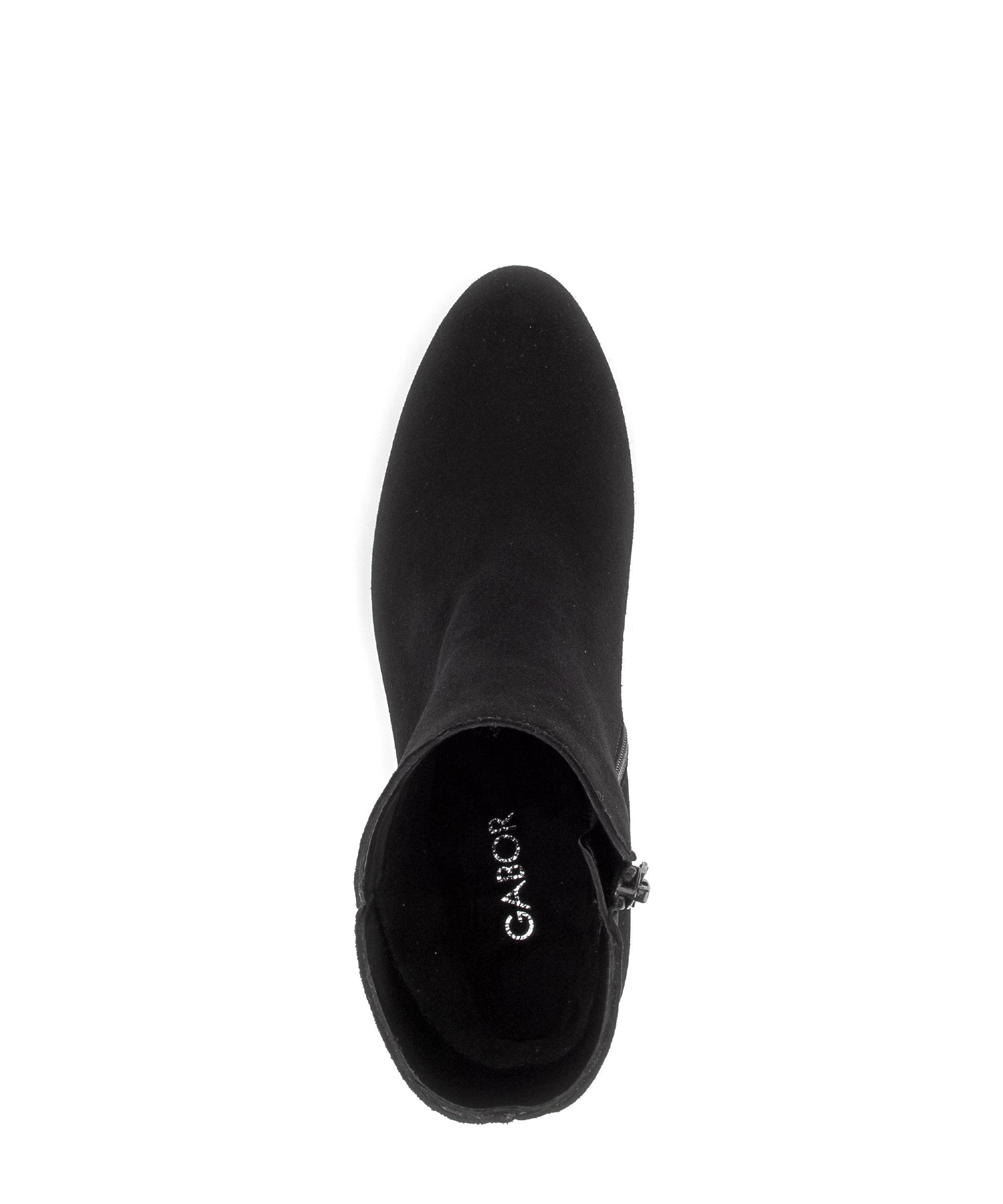 Gabor Abbey black block heel ankle boots, top view.